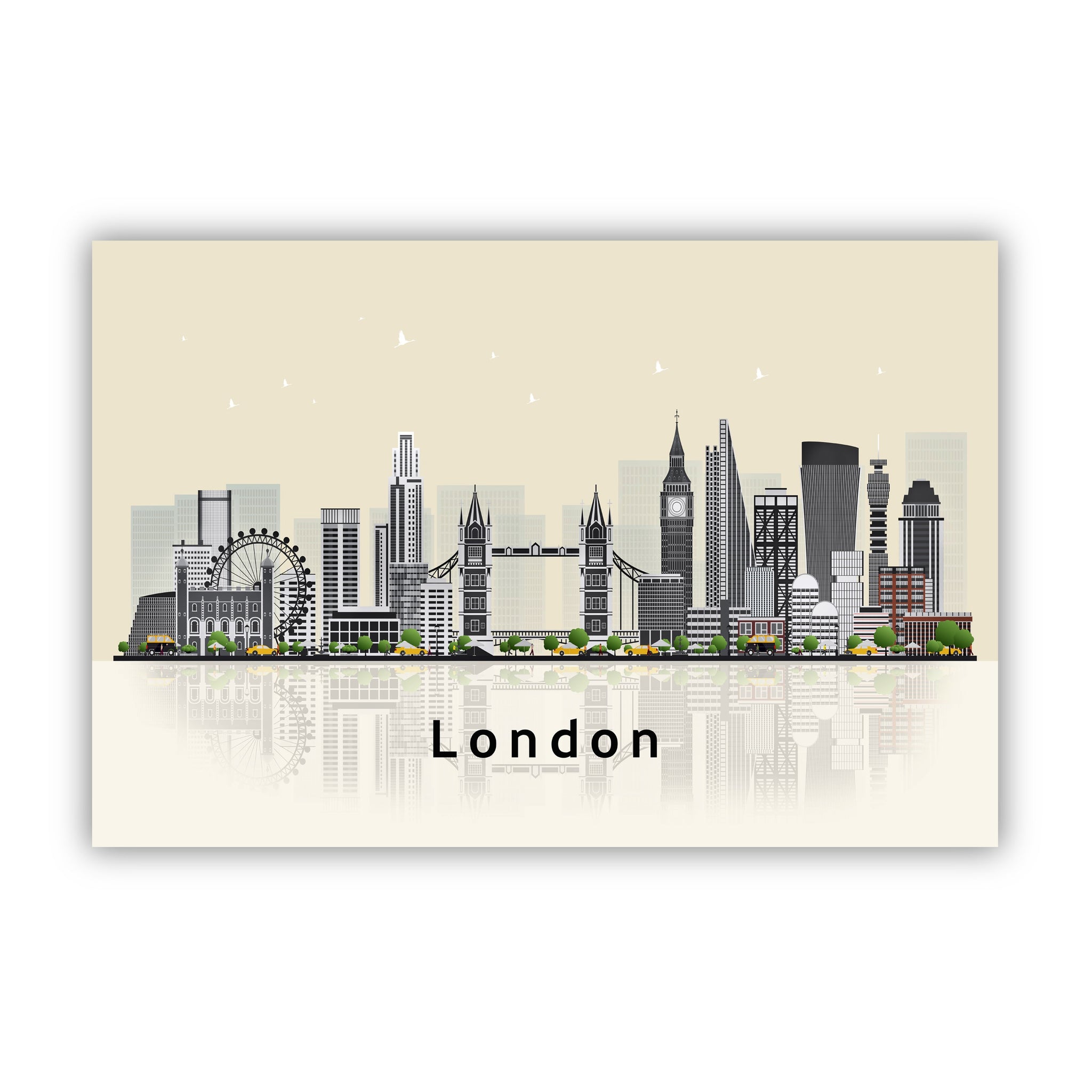 LONDON ENGLAND Illustration skyline poster, Modern skyline cityscape poster print, England landmark map poster, Home wall art decoration