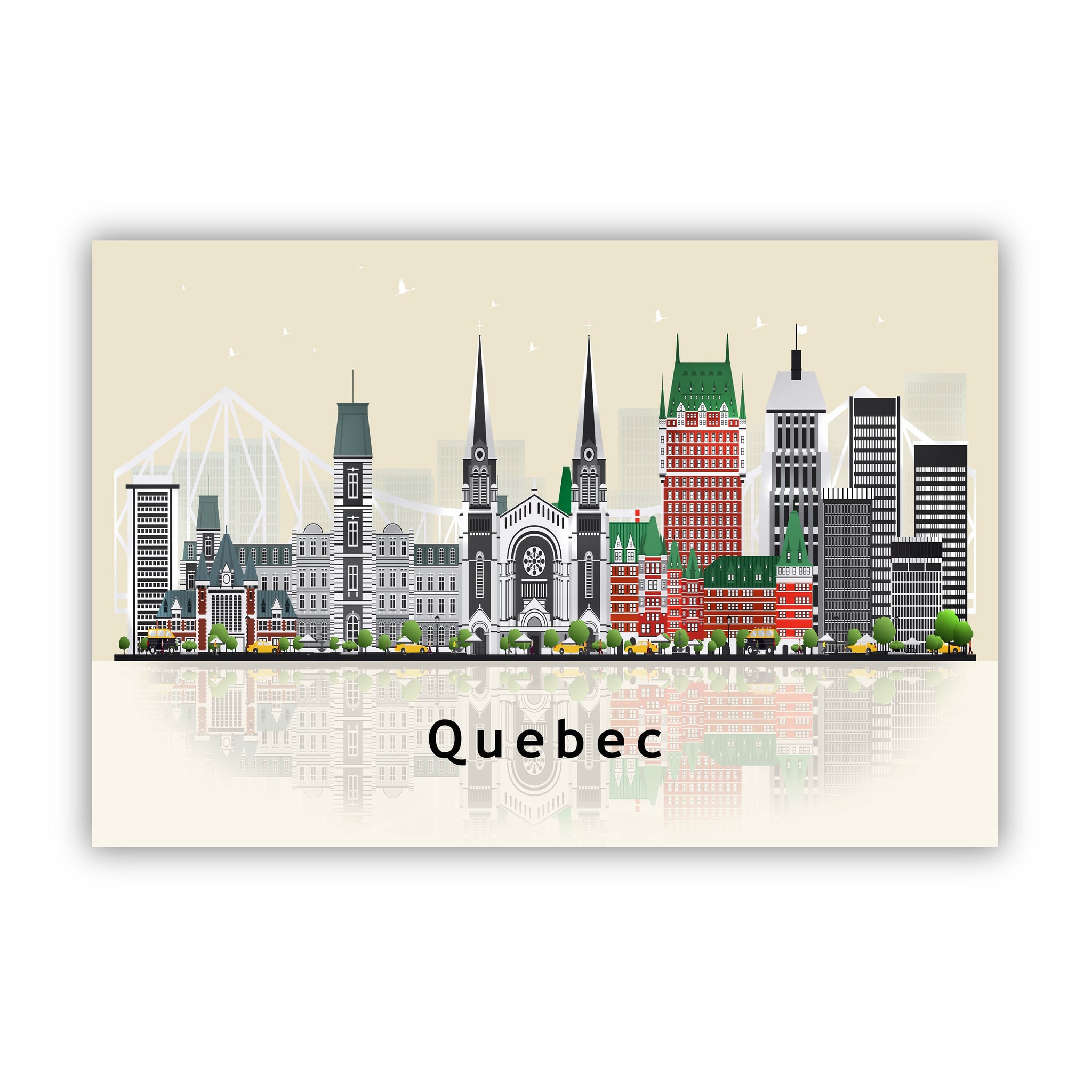 QUEBEC CANADA Illustration skyline poster print, Modern skyline cityscape poster print, Canada landmark map poster, Home wall decoration