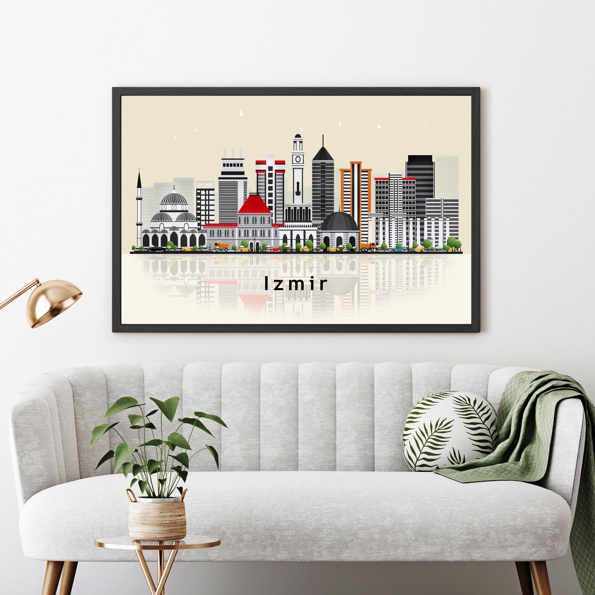 IZMIR TURKEY Illustration skyline poster, Modern skyline cityscape poster print, Izmir landmark map poster, Home wall decoration