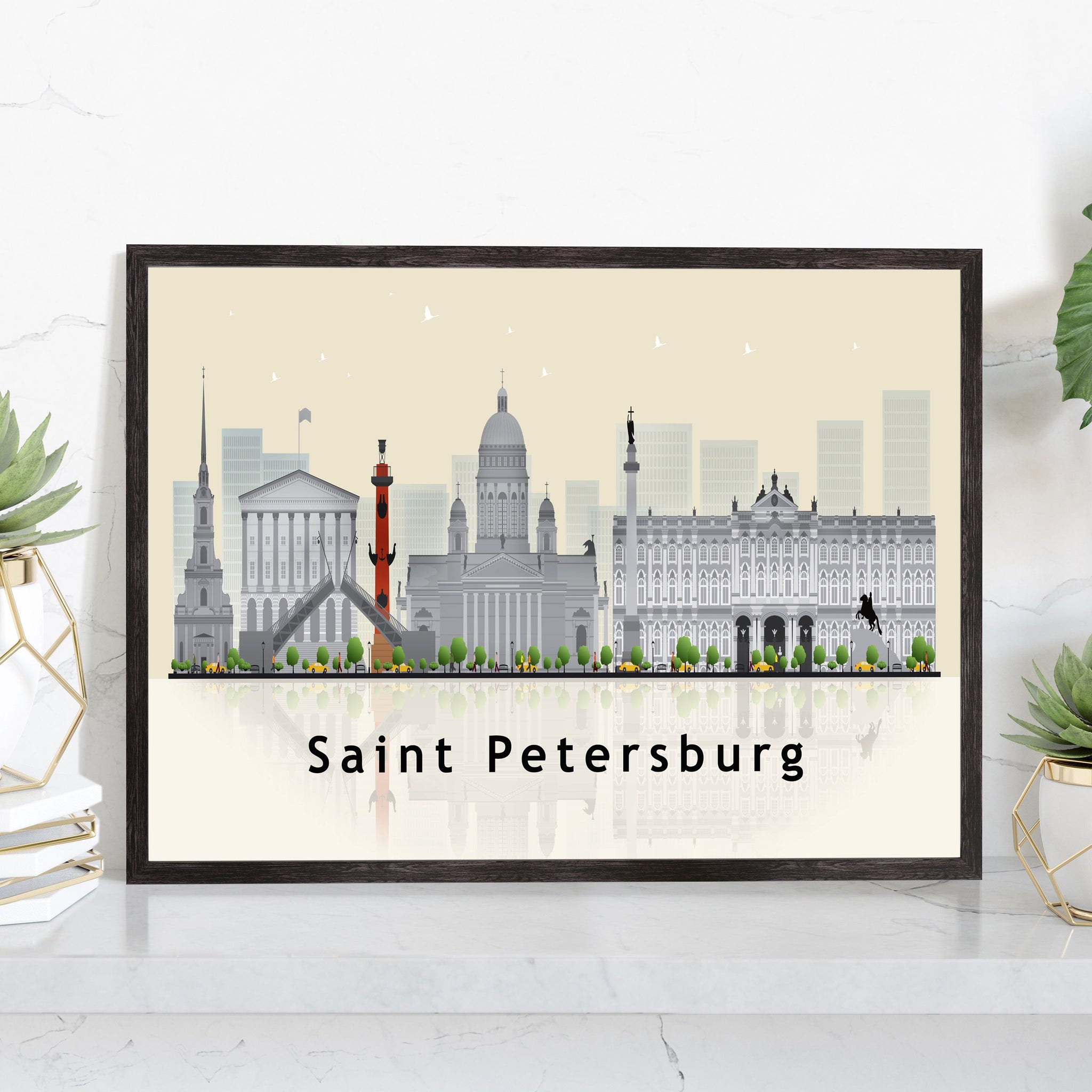 SAINT PETERSBURG RUSSIA Illustration skyline poster, Modern skyline cityscape poster print, Landmark map poster, Home wall art decoration