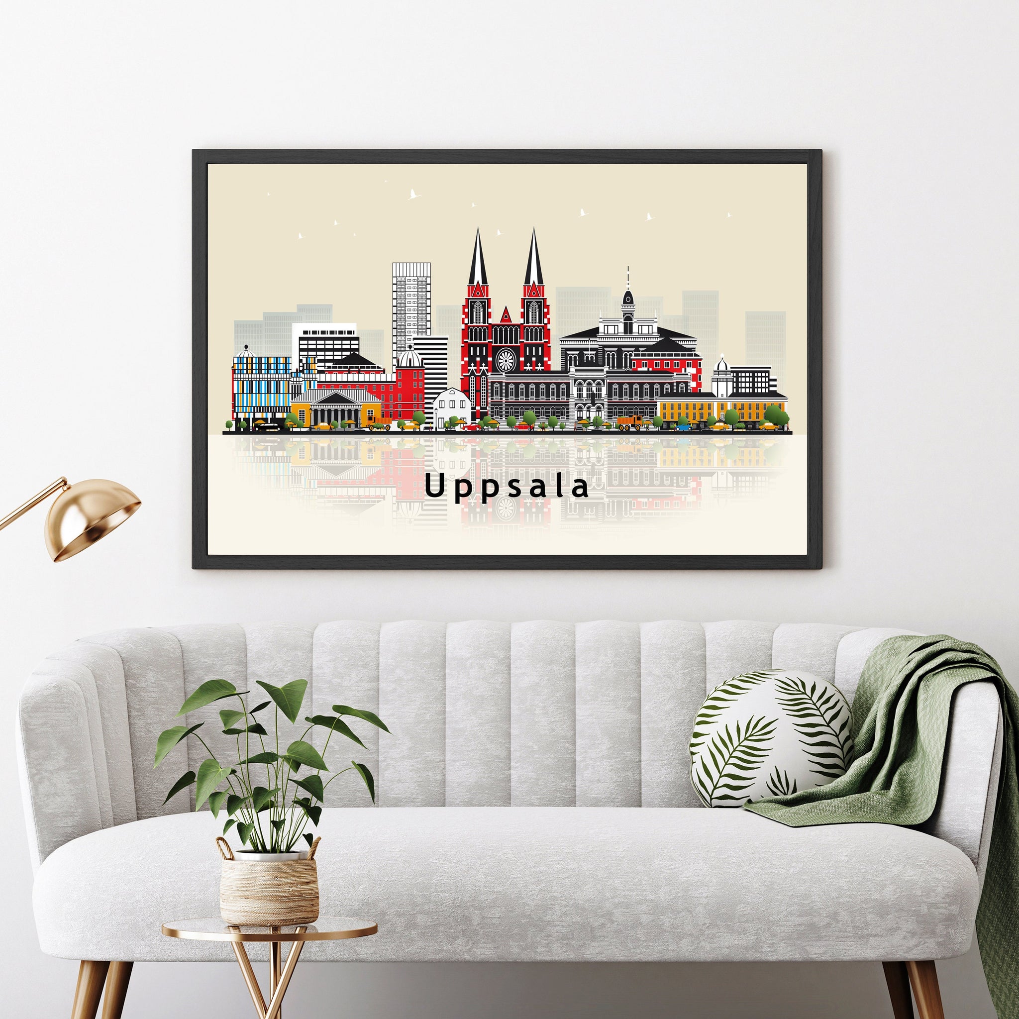 UPPSALA SWEDEN Illustration skyline poster, Modern skyline cityscape poster print, Uppsala landmark map poster, Home wall art decoration