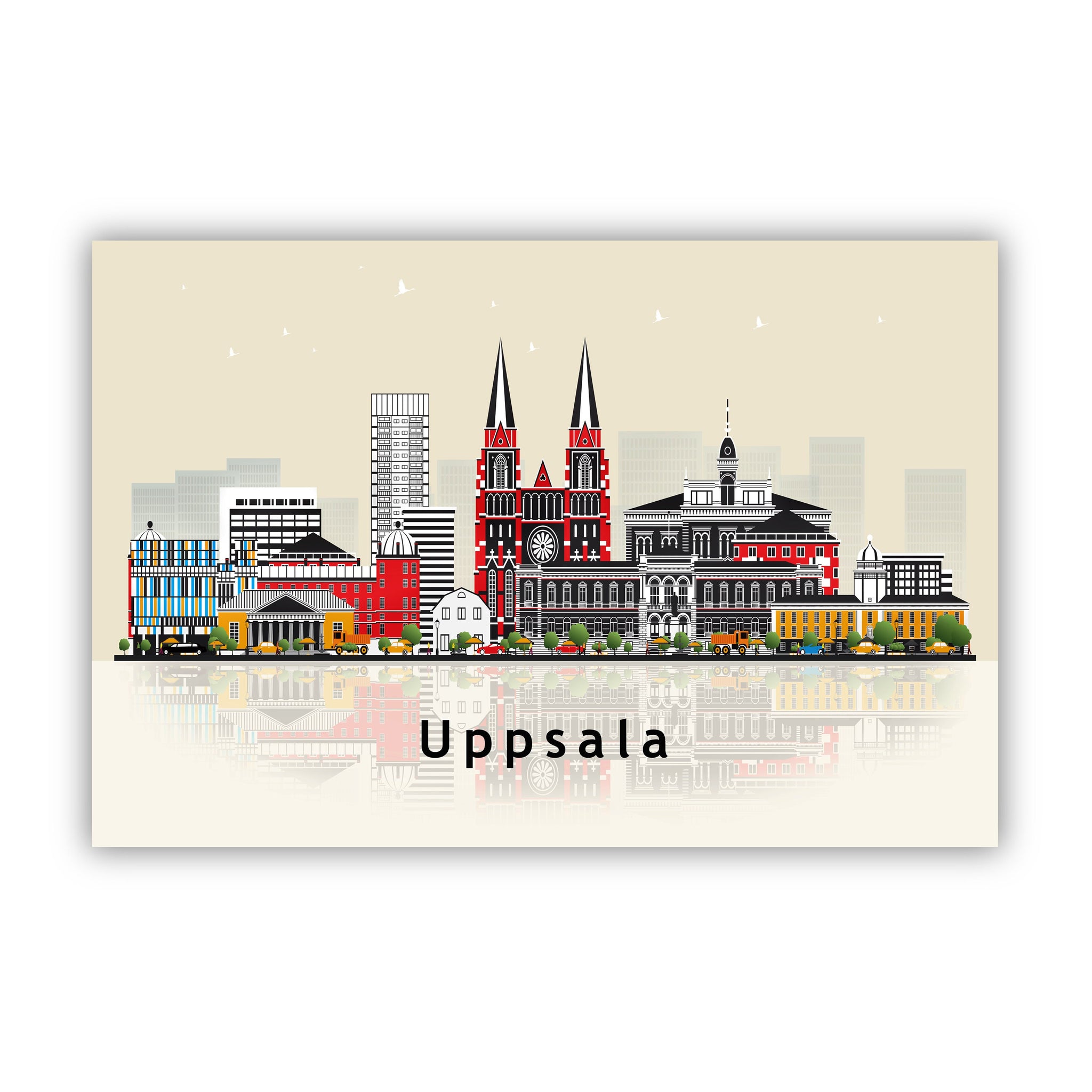 UPPSALA SWEDEN Illustration skyline poster, Modern skyline cityscape poster print, Uppsala landmark map poster, Home wall art decoration