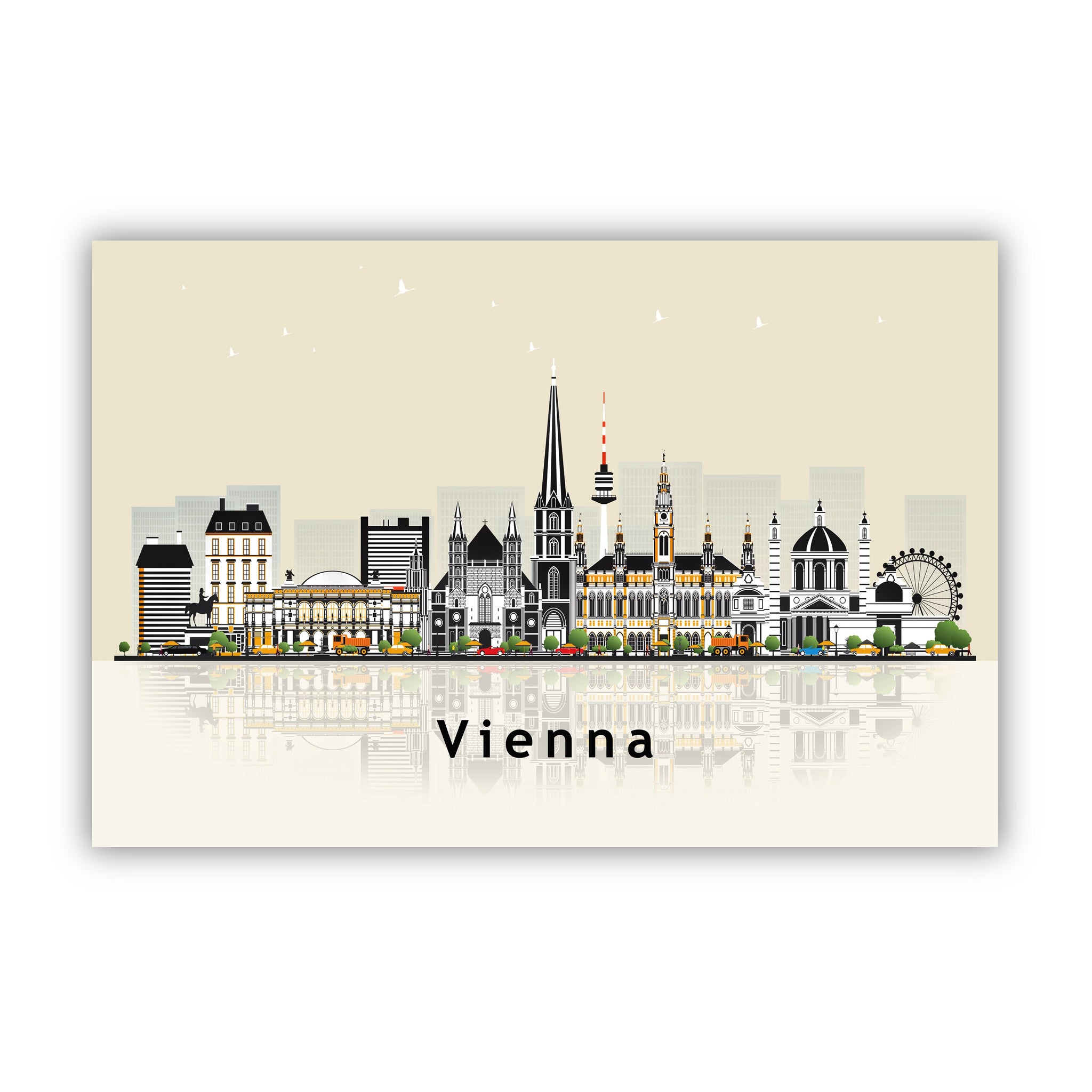 VIENNA AUSTRIA Illustration skyline poster, Modern skyline cityscape poster print, Vienna landmark map poster, Home wall decoration