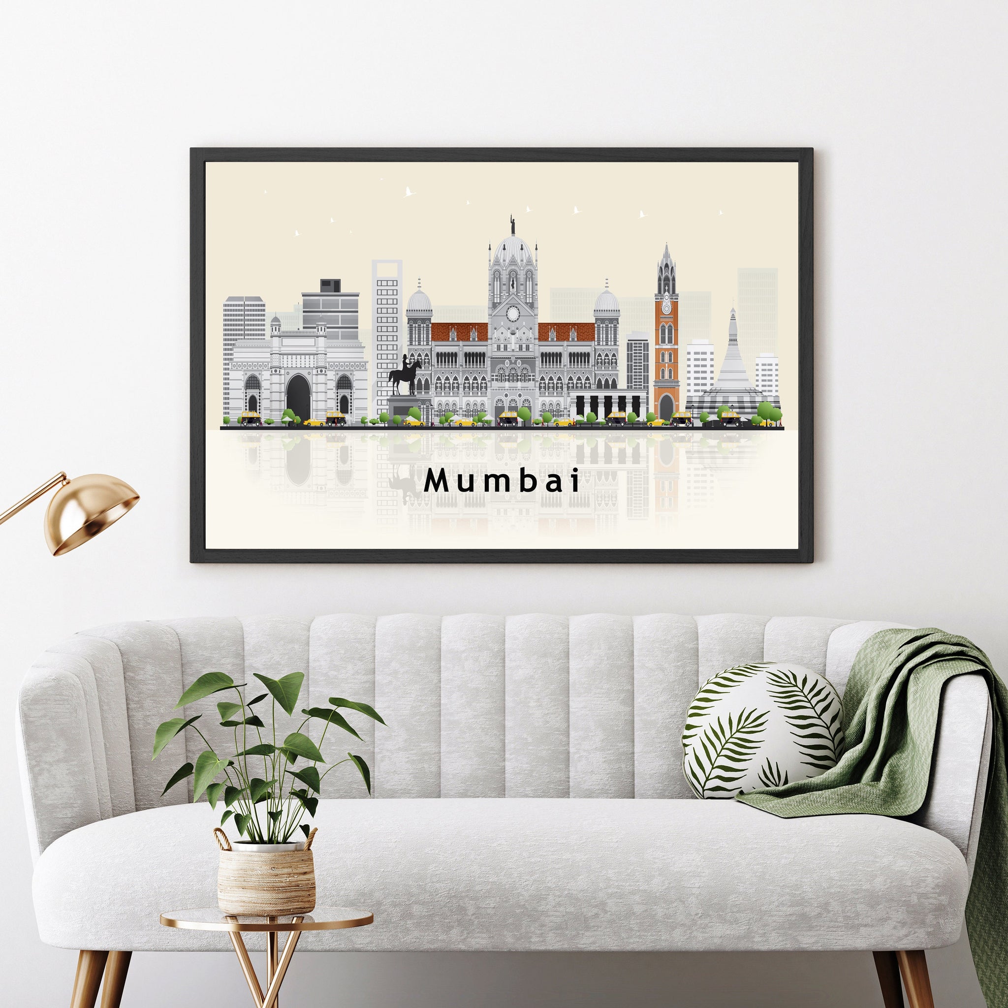 MUMBAI INDIA Illustration skyline poster, Modern skyline cityscape poster, India city skyline landmark map poster, Home wall decoration