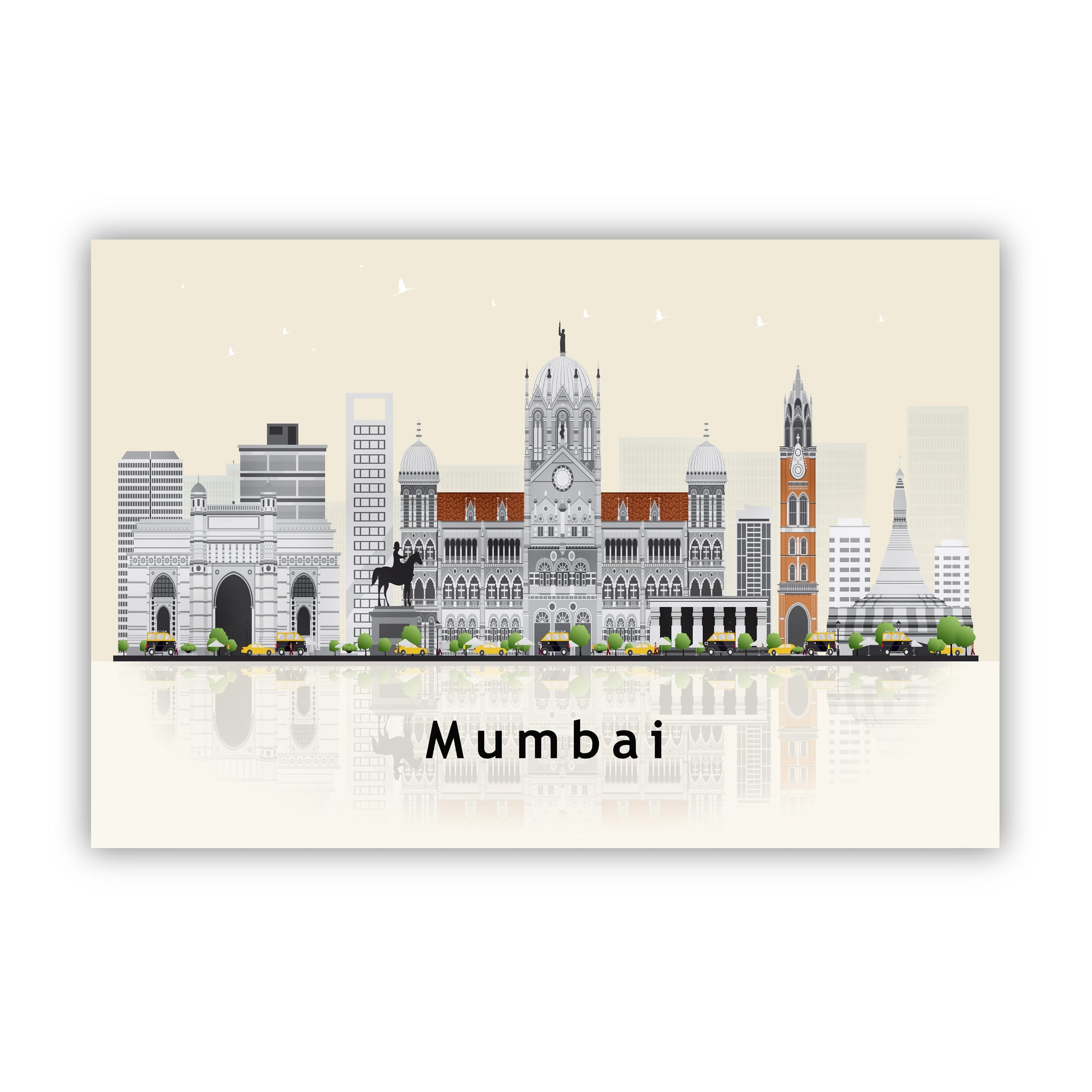 MUMBAI INDIA Illustration skyline poster, Modern skyline cityscape poster, India city skyline landmark map poster, Home wall decoration