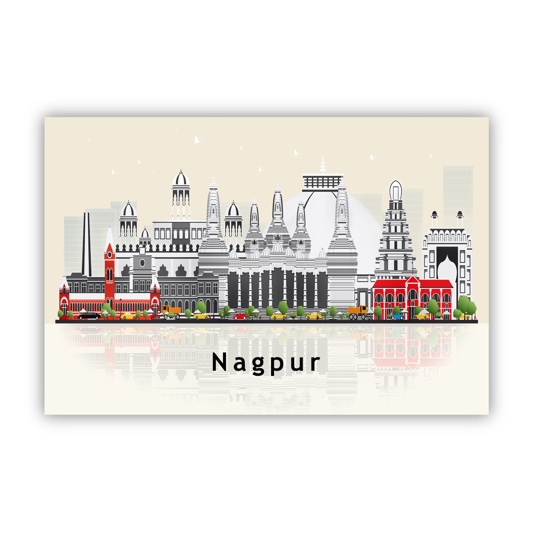 NAGPUR INDIA Illustration skyline poster, Modern skyline cityscape poster, India city skyline landmark map poster, Home wall decoration