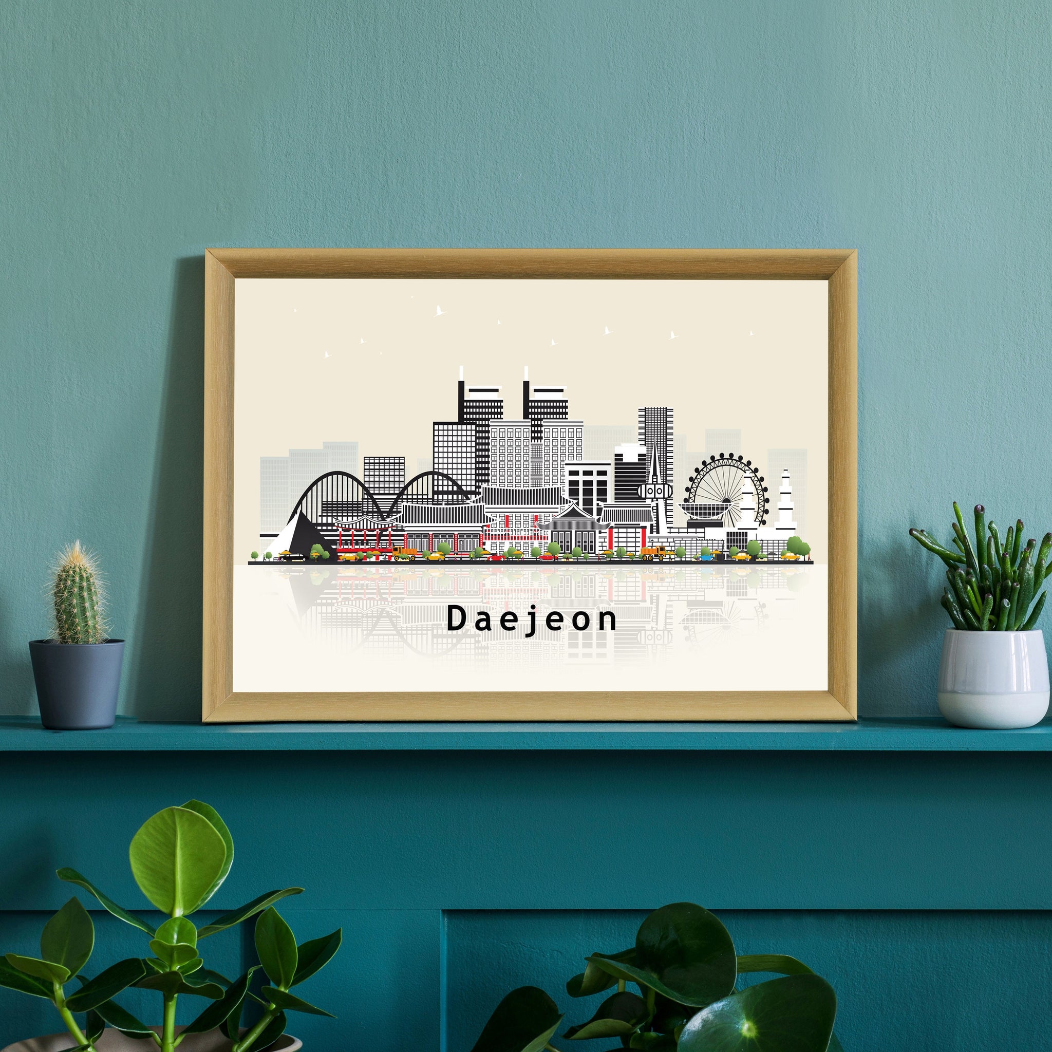 DAEJEON SOUTH KOREA Illustration skyline poster, Modern skyline cityscape poster, Daejeon city skyline landmark poster, Home wall decoration