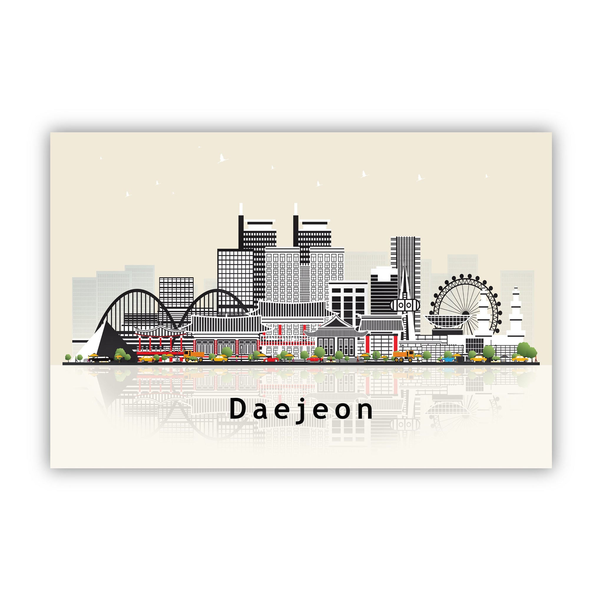 DAEJEON SOUTH KOREA Illustration skyline poster, Modern skyline cityscape poster, Daejeon city skyline landmark poster, Home wall decoration