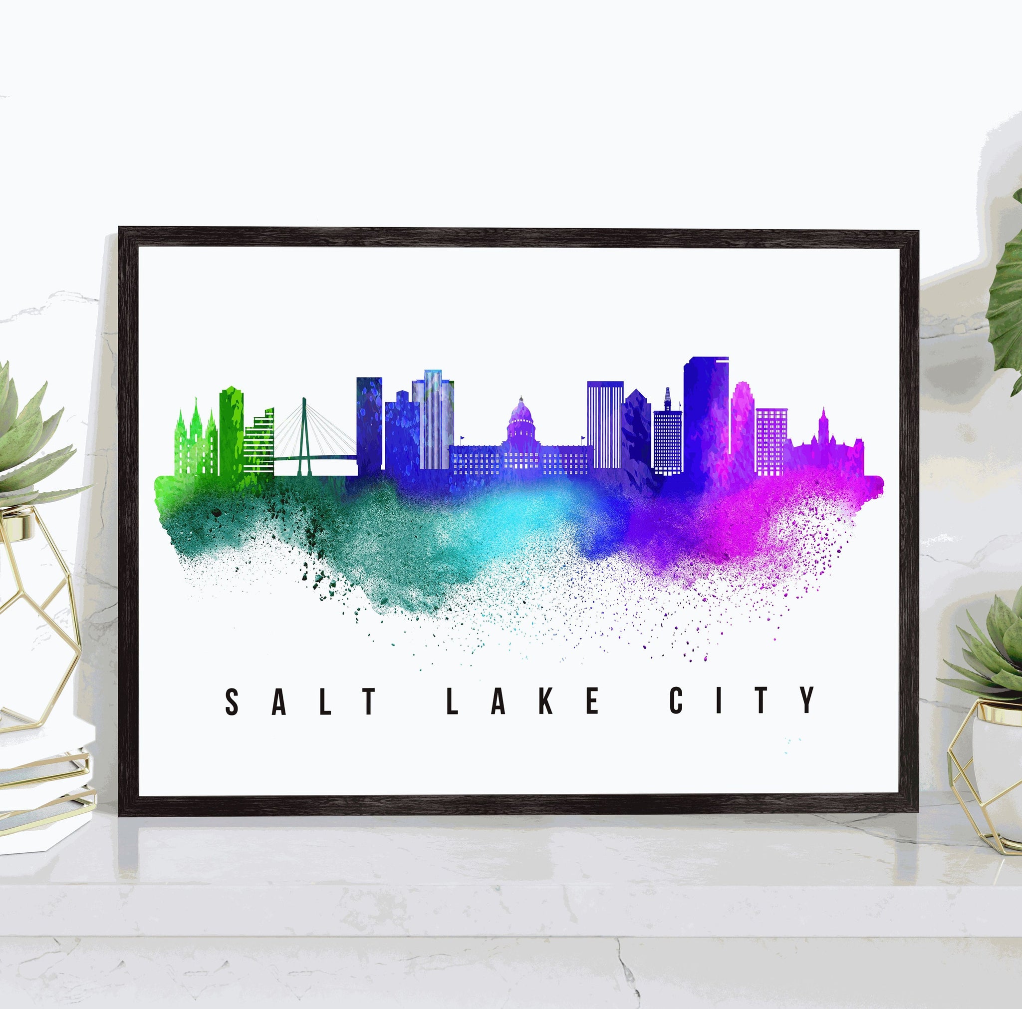 Salt Sake City - Utah Skyline Poster, Salt Sake Cityscape Painting, Salt Sake City Landmark and Cityscape Print, Home and Office Wall Art