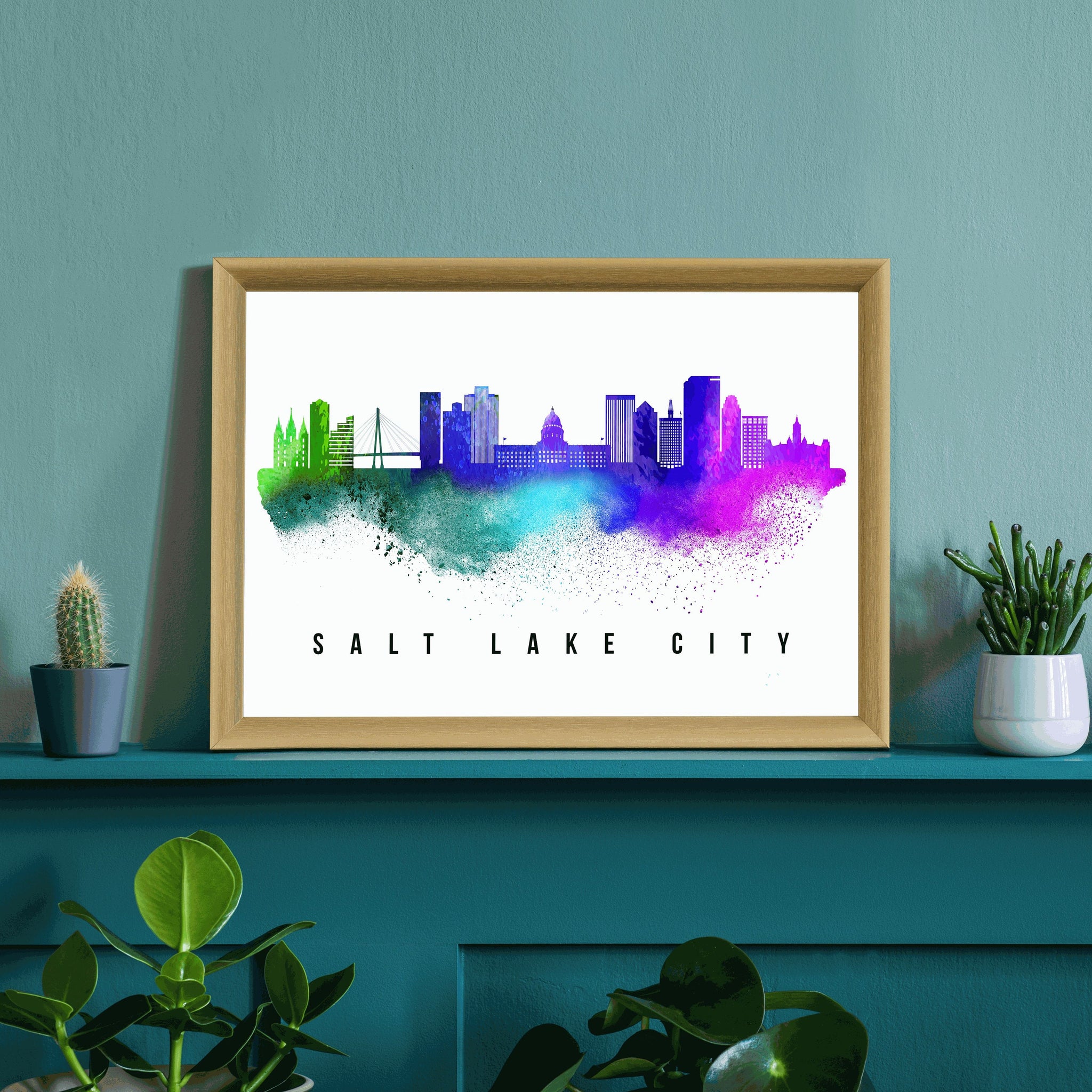Salt Sake City - Utah Skyline Poster, Salt Sake Cityscape Painting, Salt Sake City Landmark and Cityscape Print, Home and Office Wall Art