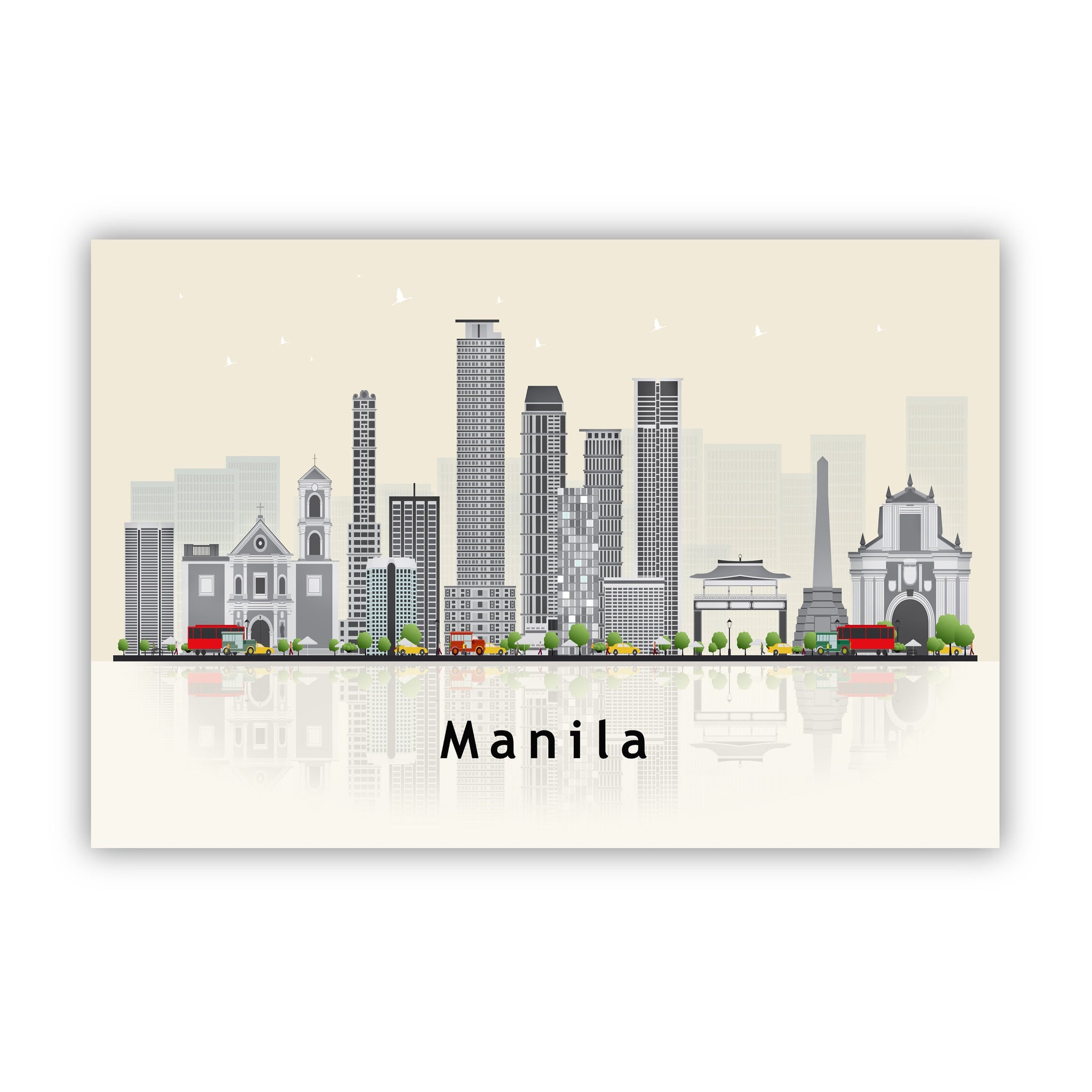 MANILA PHILIPPINES Illustration skyline poster, Modern skyline cityscape poster, City skyline landmark map poster, Home wall decorations