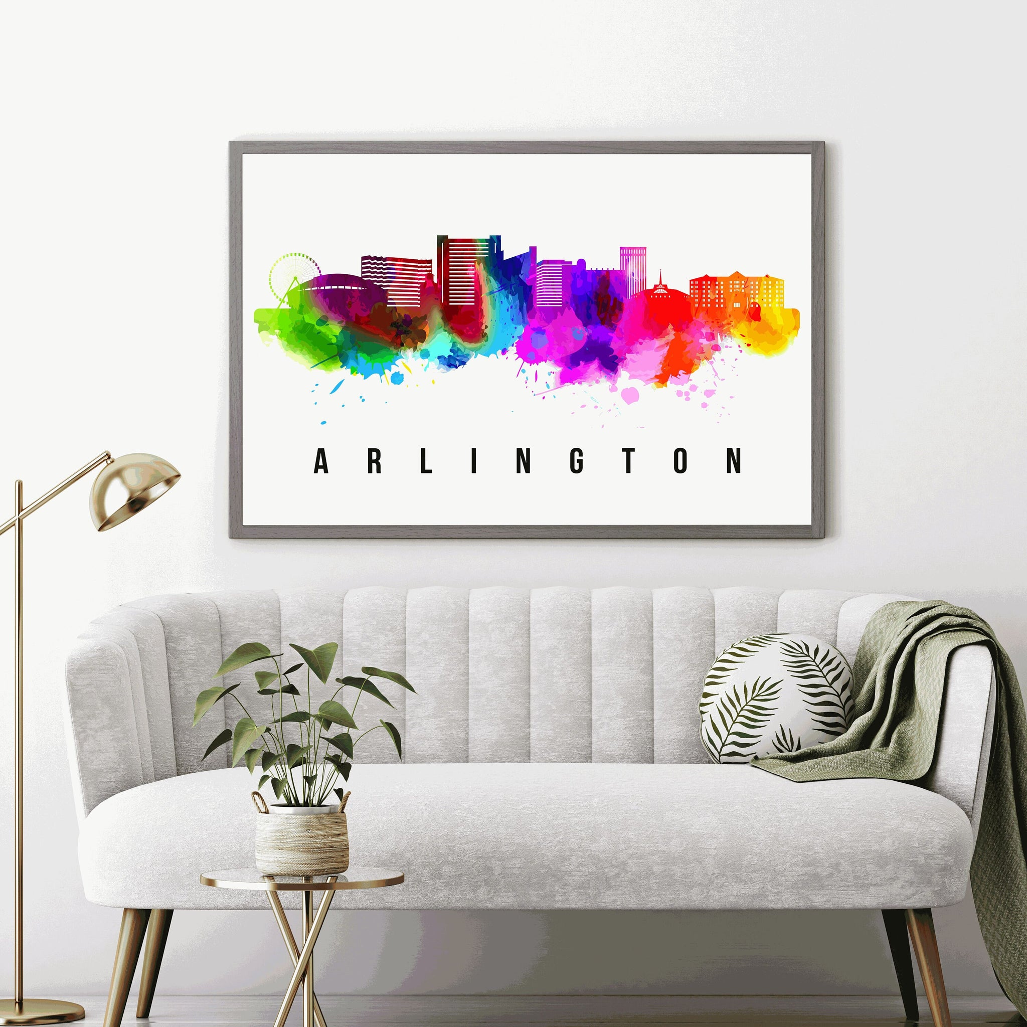 Arlington Skyline Texas Poster, Cityscape Painting, Arlington - Texas Cityscape and Landmark Print, Home Wall Art, Office Wall Decor