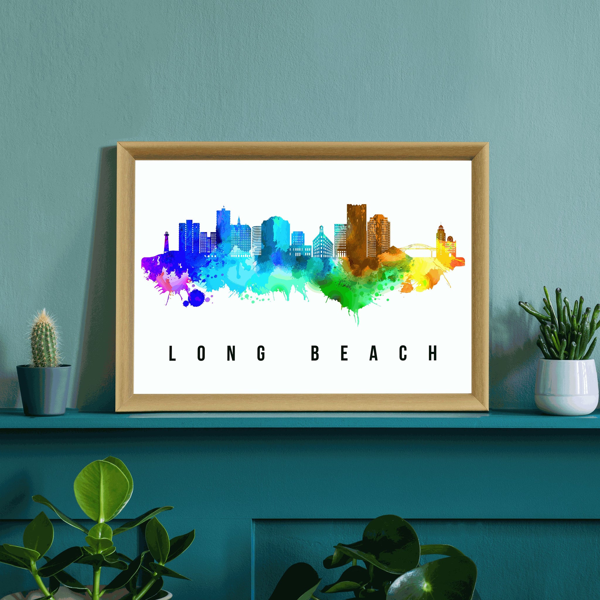 Long Beach Skyline California Poster, California Cityscape Painting, Long beach California Poster, Cityscape and Landmark Print, Wall Art