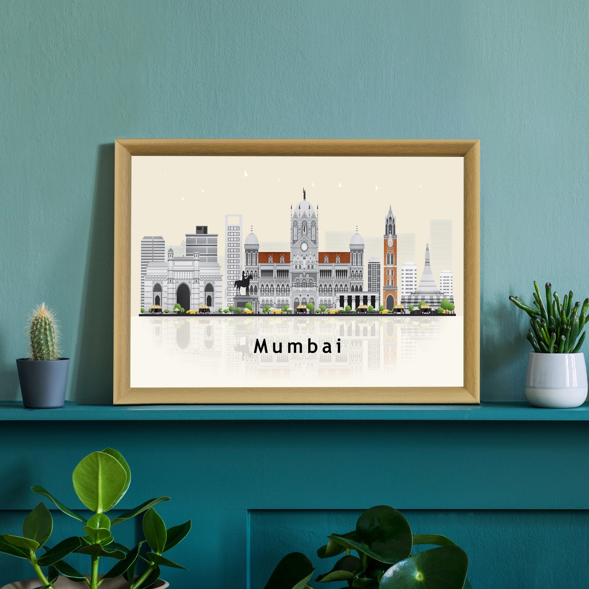 MUMBAI INDIA Illustration skyline poster, Modern skyline cityscape poster, India city skyline landmark map poster, Home wall decoration