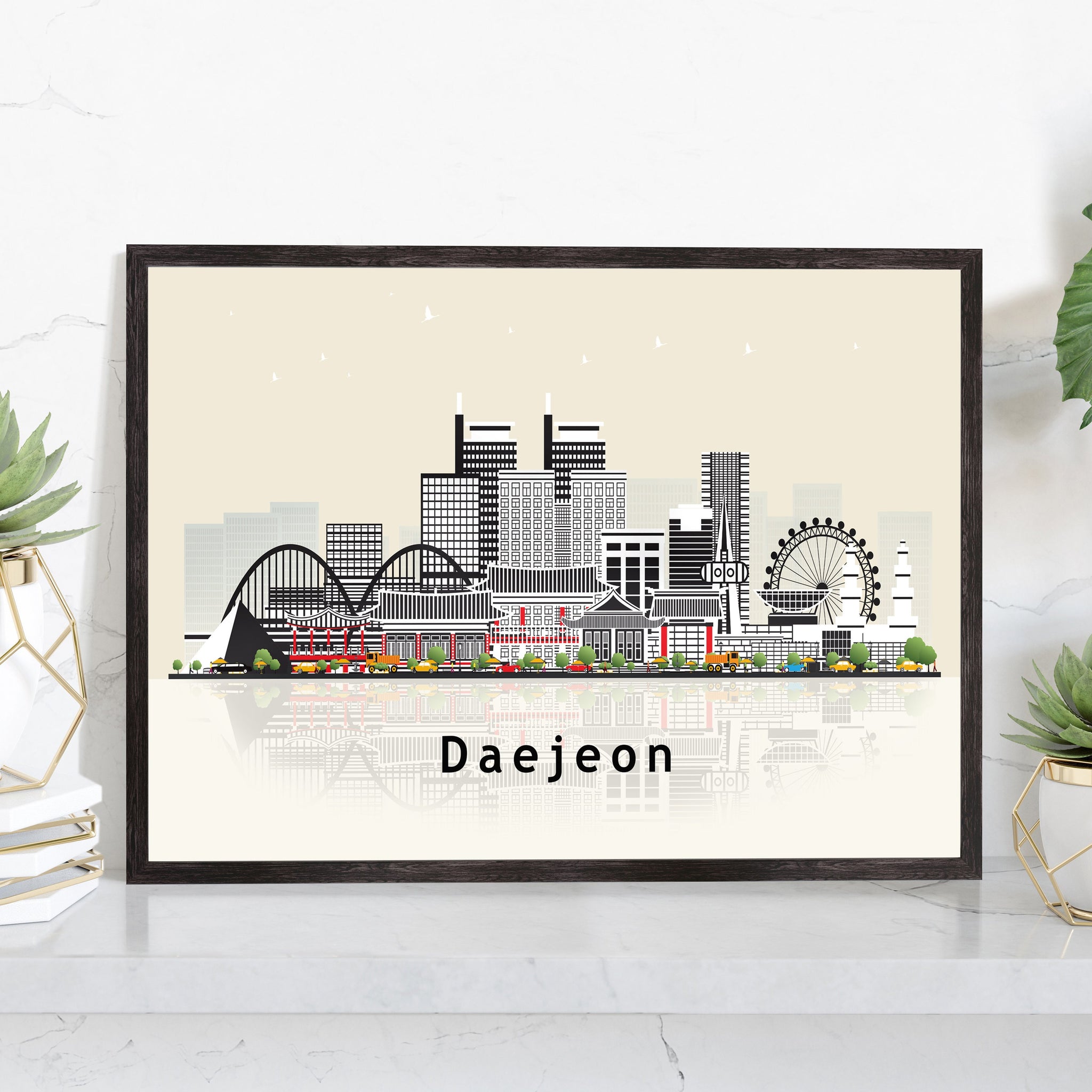 DAEJEON SOUTH KOREA Illustration skyline poster, Modern skyline cityscape poster, Daejeon city skyline landmark poster, Home wall decoration