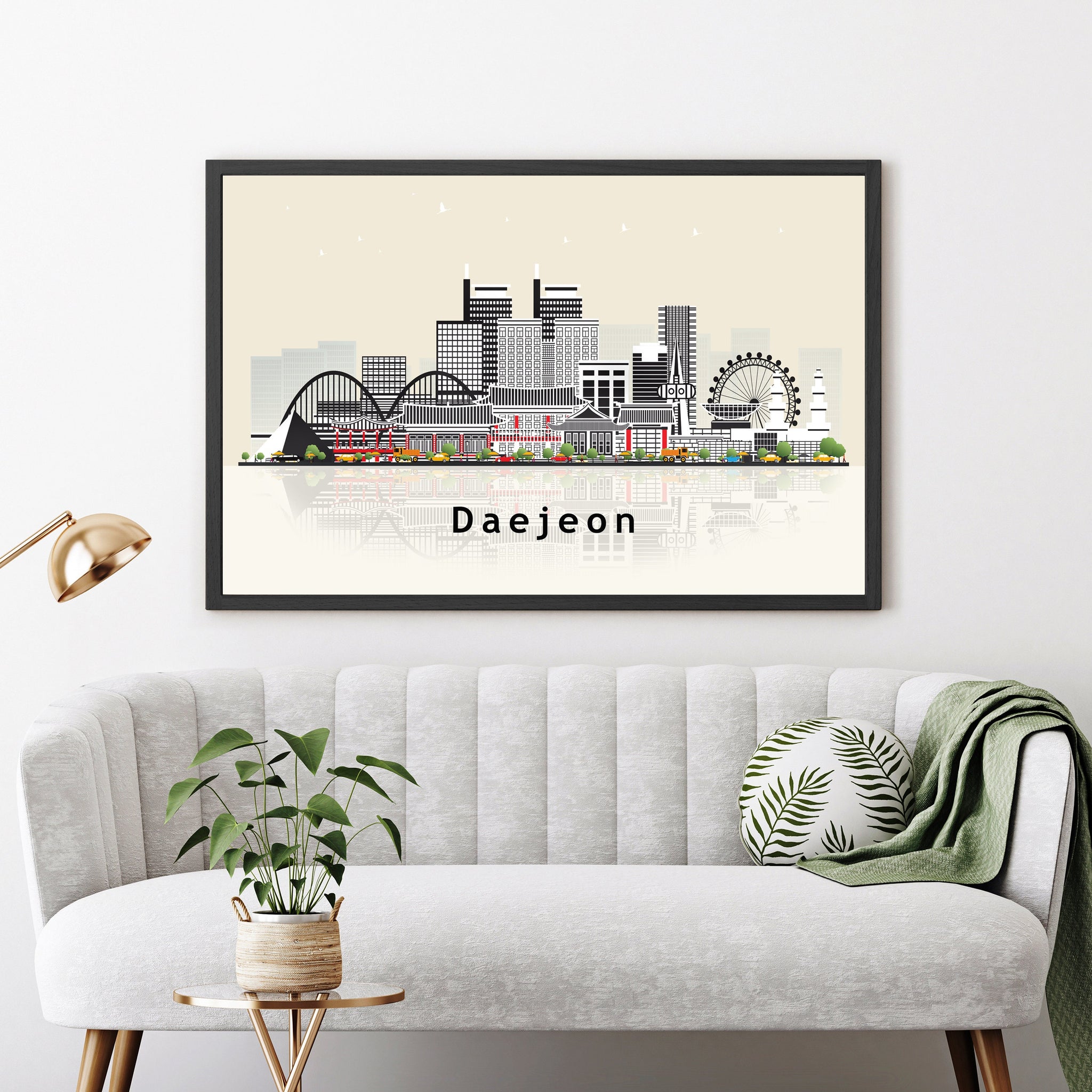 DAEJEON SOUTH KOREA Illustration skyline poster, Modern skyline cityscape poster, Daejeon city skyline landmark poster, Home wall decoration