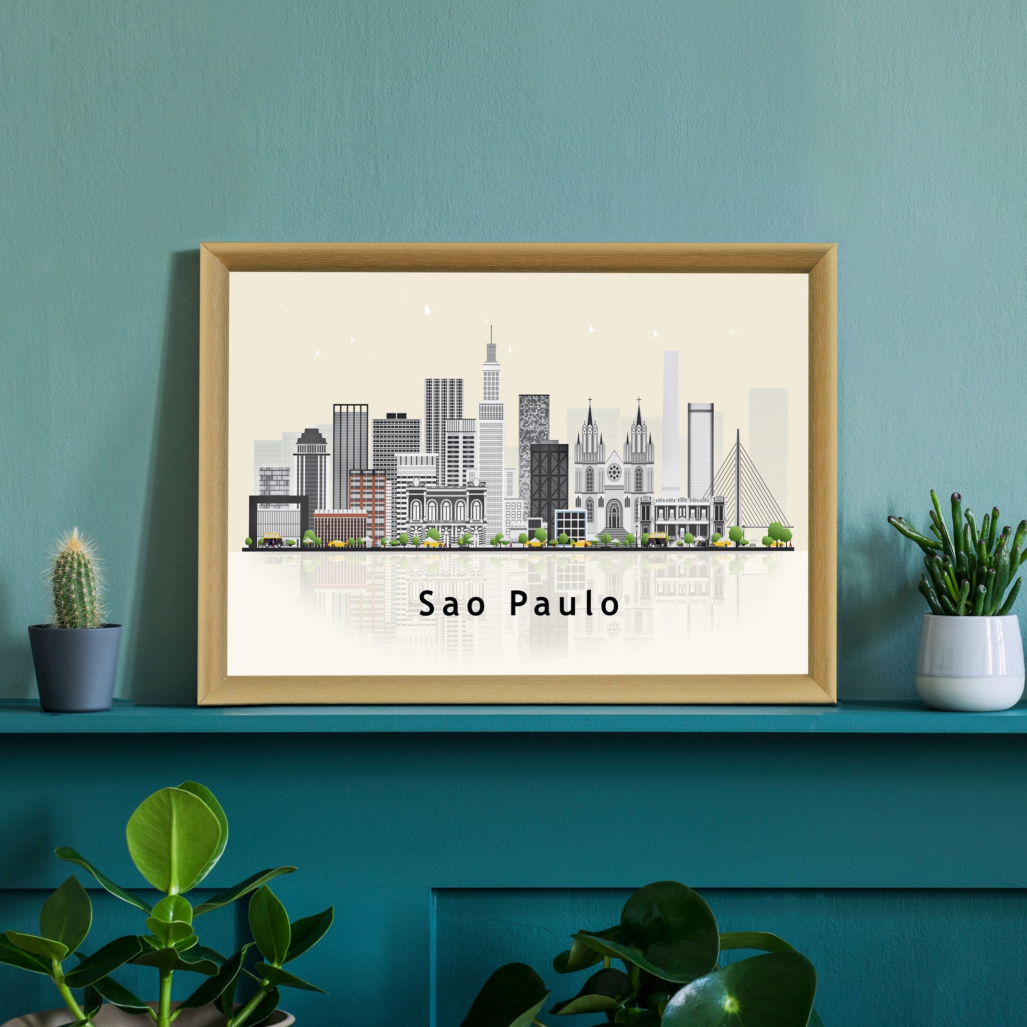 SAO PAULO Brazil Illustration skyline poster, Modern skyline cityscape poster, City skyline landmark map poster, Home wall decoration