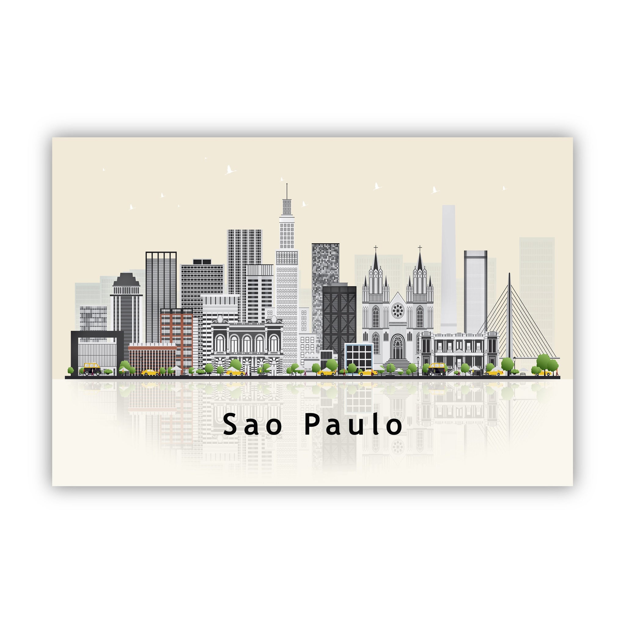 SAO PAULO Brazil Illustration skyline poster, Modern skyline cityscape poster, City skyline landmark map poster, Home wall decoration