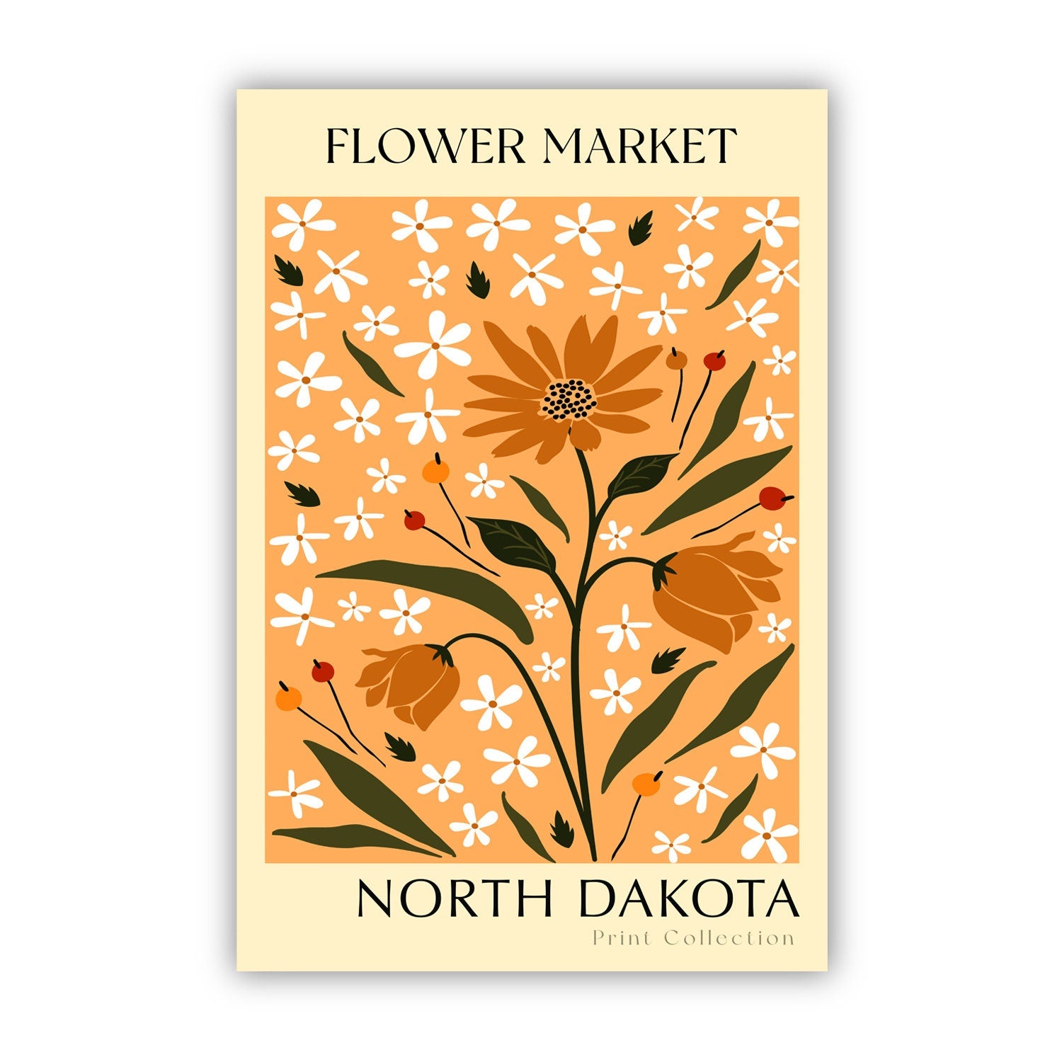 North Dakota State flower print, States poster, North Dakota flower market poster, Botanical posters, Nature poster artwork, Floral wall art