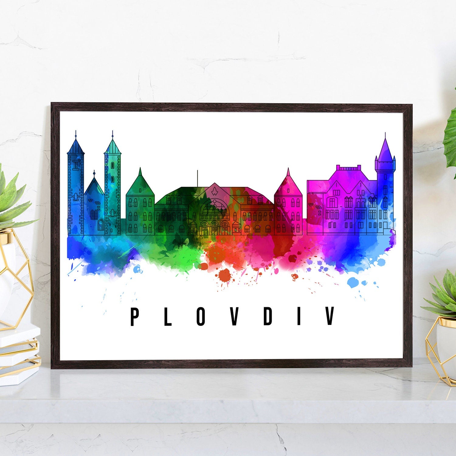 Pera Print Plovdiv Bulgaria skyline posters, Bulgaria posters, Illustration skyline world city poster, Cityscape landmark print, Wall art