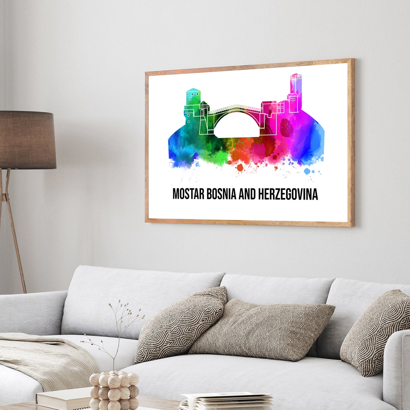 Pera Print Mostar Bosna and Herzegovina skyline posters, Mostar poster, Illustration skyline world city poster, Cityscape landmark print