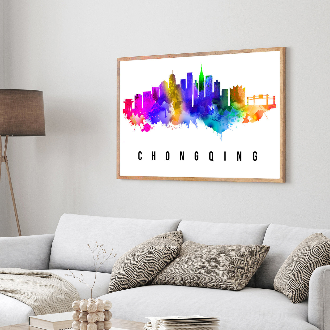 PeraPrint Chongqing China skyline poster, Chongqing China poster, Illustration skyline world city poster, Cityscape landmark print, Wall art