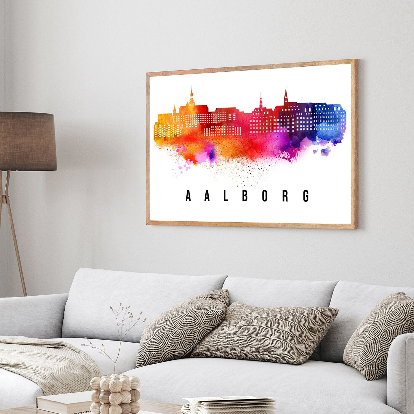 Aalborg Denmark Poster, Skyline poster cityscape poster, Landmark City Illustration poster, Home wall decoration, Office wall art