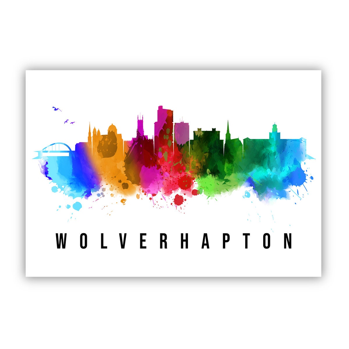 Wolverhapton England Poster, Skyline poster cityscape poster, Landmark City Illustration poster, Home wall decoration, Office wall art