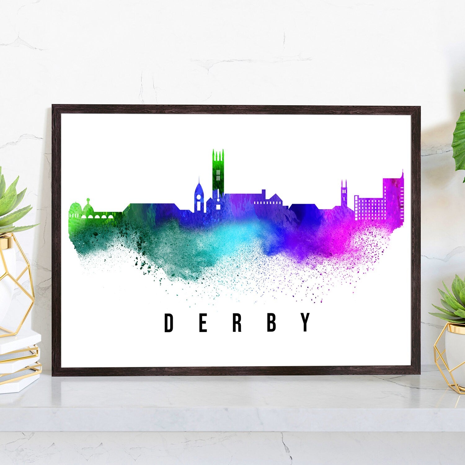 Derby England Poster, Skyline poster cityscape poster, Landmark City Illustration poster, Home wall decoration, Office wall art