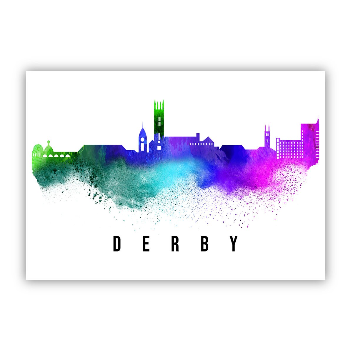 Derby England Poster, Skyline poster cityscape poster, Landmark City Illustration poster, Home wall decoration, Office wall art