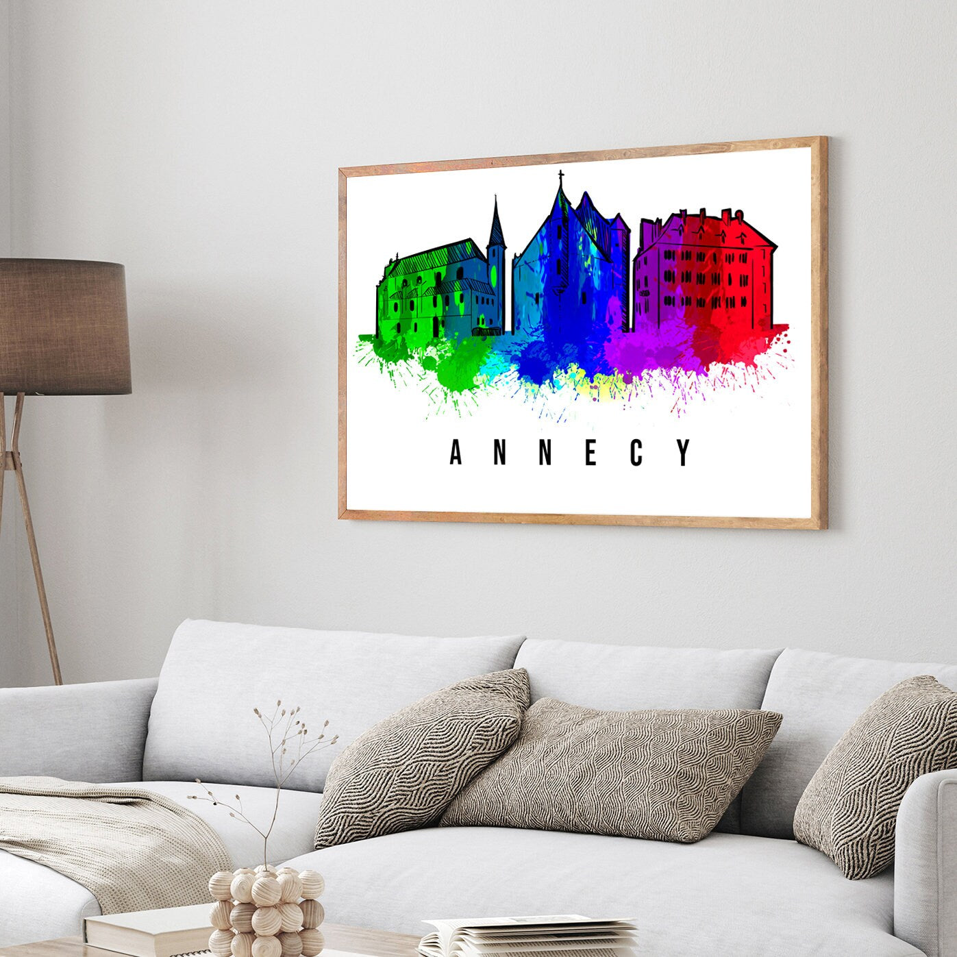 Annecy France Poster, Skyline poster cityscape poster, France Landmark City Illustration poster, Home wall art, Office wall art, France art