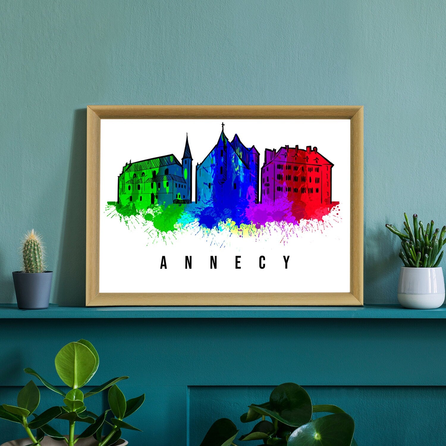 Annecy France Poster, Skyline poster cityscape poster, France Landmark City Illustration poster, Home wall art, Office wall art, France art