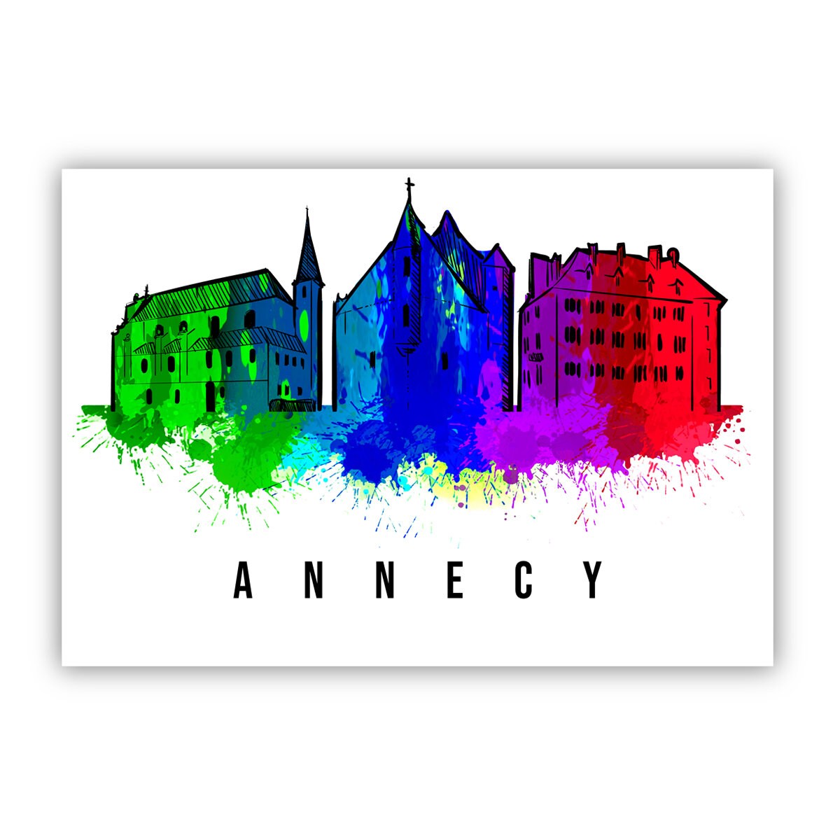 Annecy France Poster, Skyline poster cityscape poster, France Landmark City Illustration poster, Home wall art, Office wall art, France art