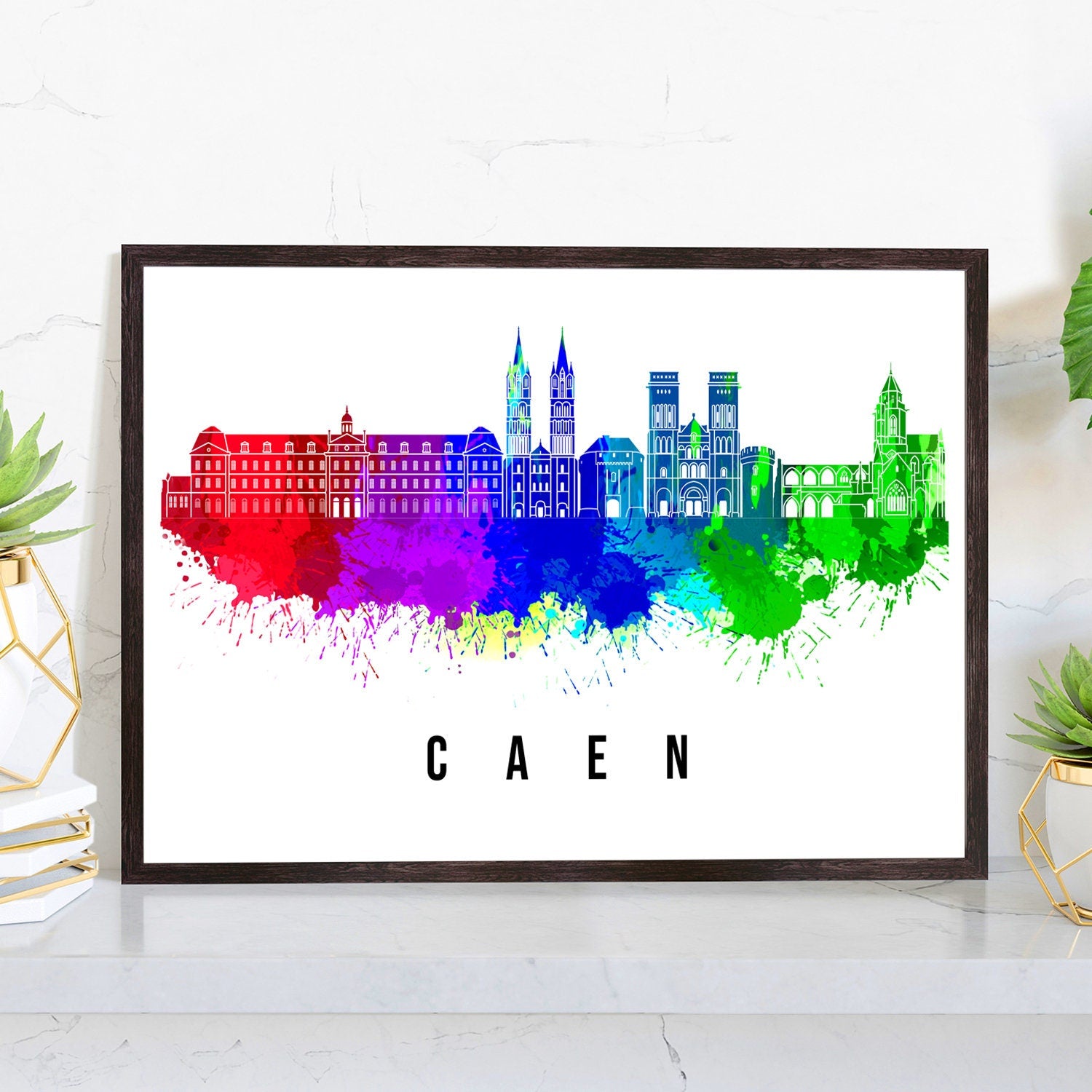 Caen France Poster, Skyline poster cityscape poster, France Landmark City Illustration poster, Home wall art, Office wall art, France art