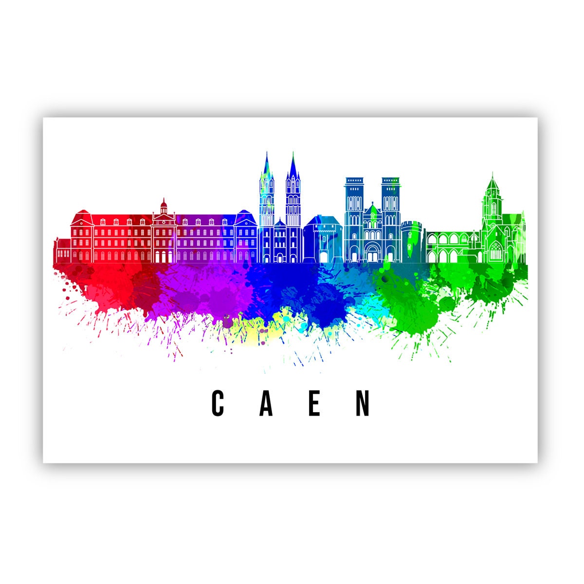 Caen France Poster, Skyline poster cityscape poster, France Landmark City Illustration poster, Home wall art, Office wall art, France art