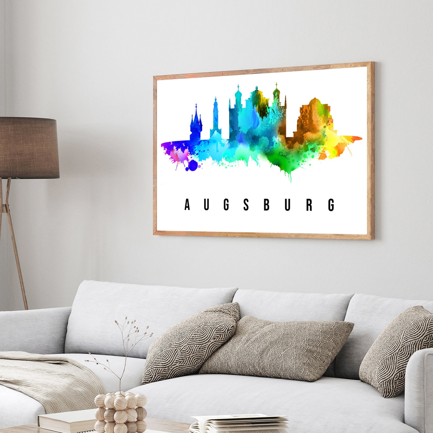 Augsburg Germany Poster, Skyline poster cityscape poster, Germany Landmark City Illustration poster, Home wall art, Office wall art, Germany