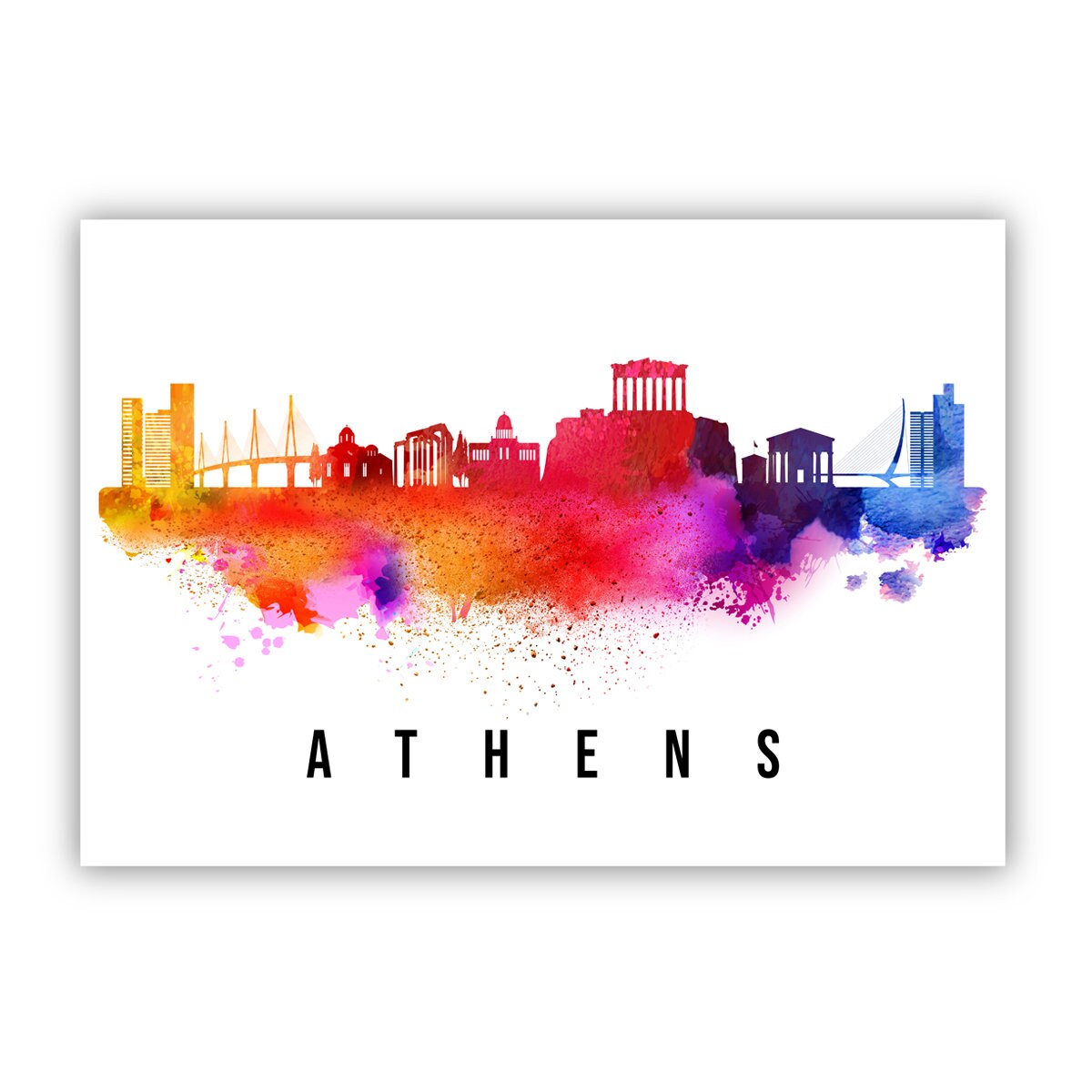 Athens Greece Poster, Skyline poster cityscape poster, Greece Landmark City Illustration poster, Home wall art, Office wall art, Greece art