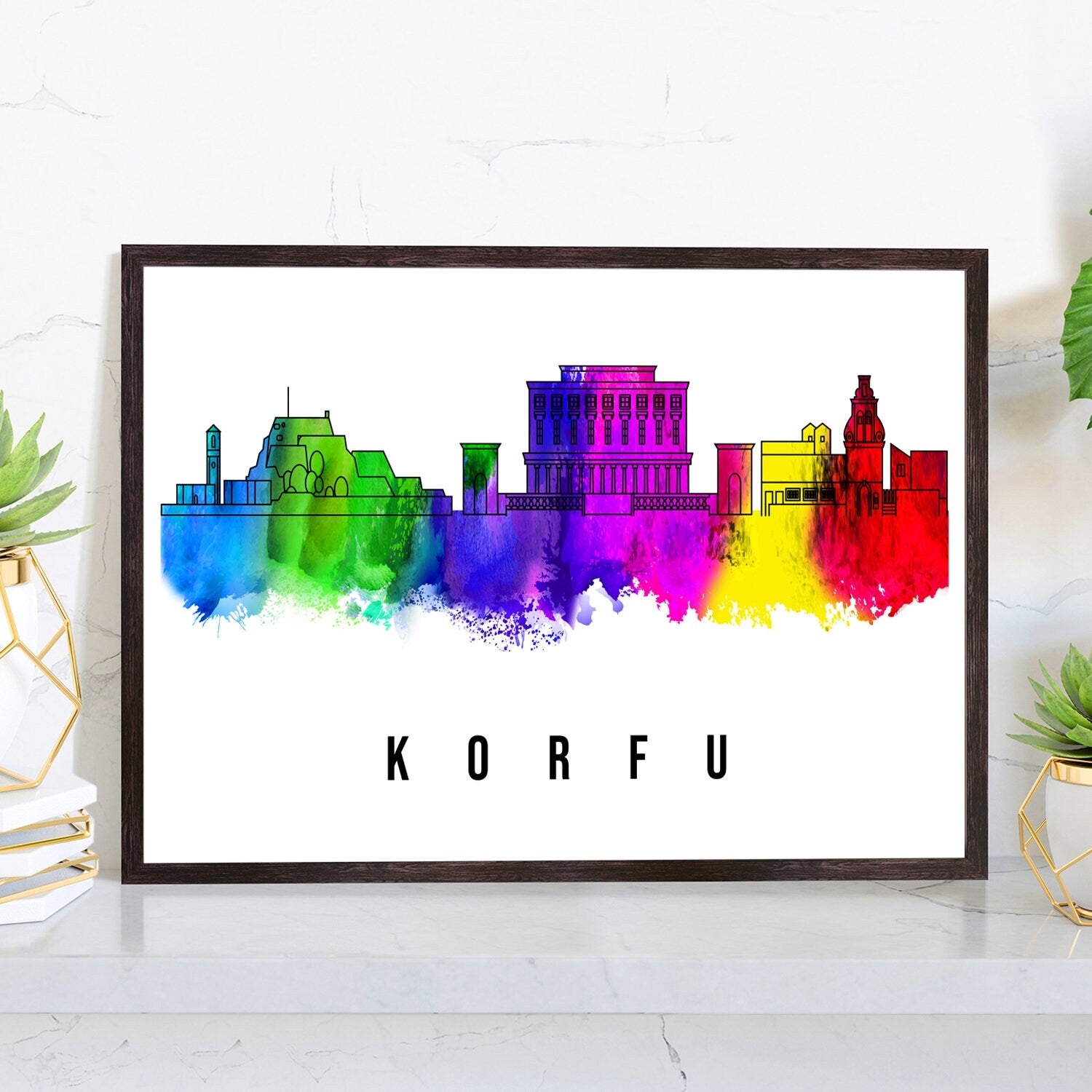 Corfu Greece Poster, Skyline poster cityscape poster, Greece Landmark City Illustration poster, Home wall art, Office wall art, Greece art
