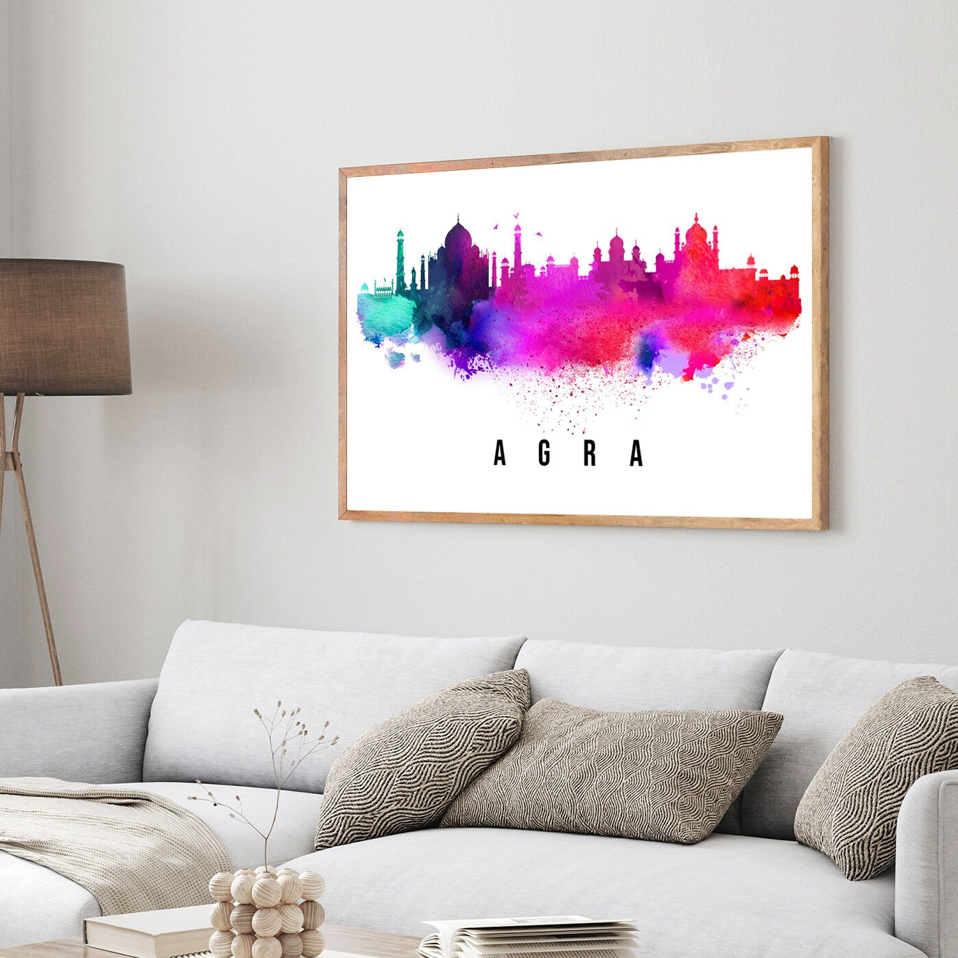 Agra India Poster, Skyline poster cityscape poster, India Landmark City Illustration poster, Home wall art, Office wall art