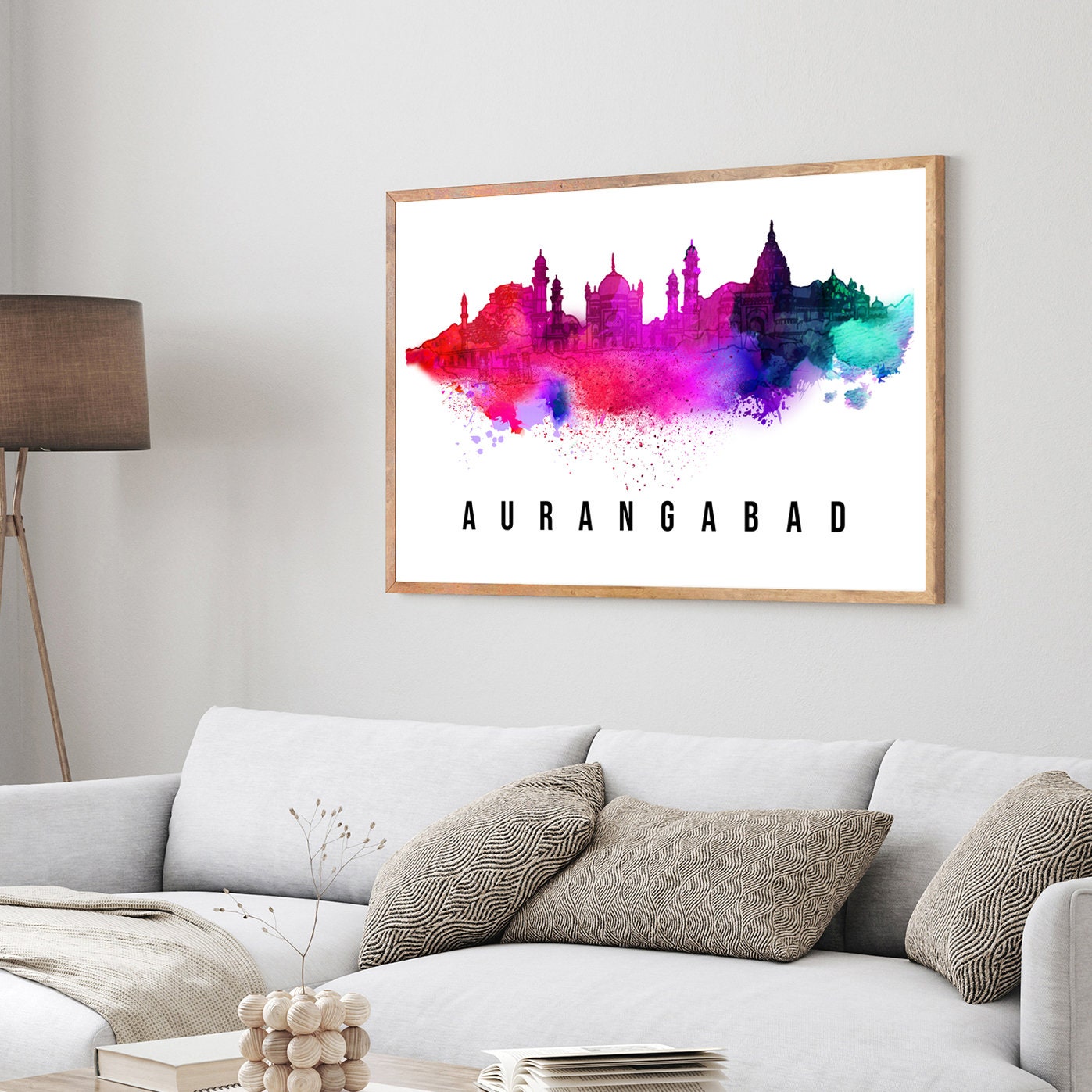 Aurangabad India Poster, Skyline poster cityscape poster, India Landmark City Illustration poster, Home wall art, Office wall art