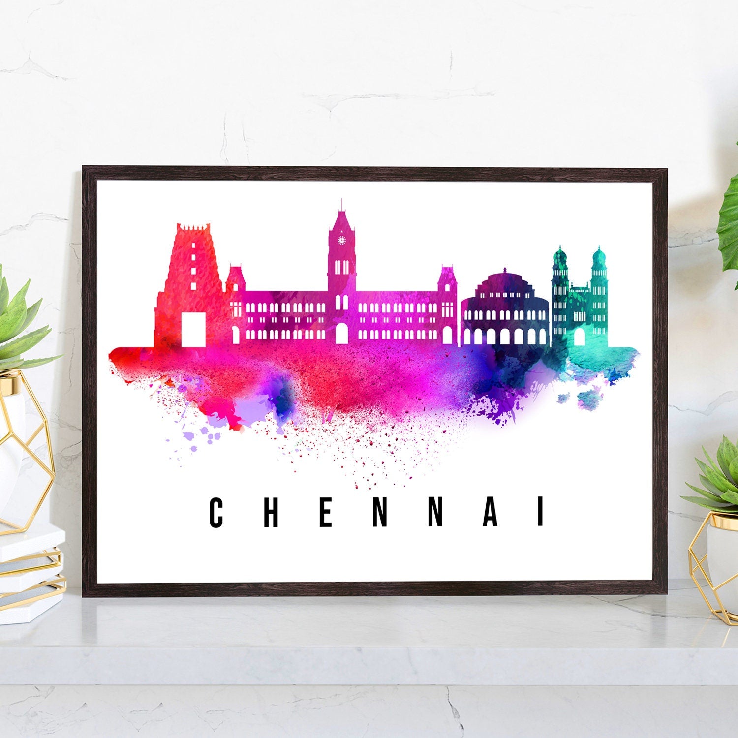 Chennai India Poster, Skyline poster cityscape poster, India Landmark City Illustration poster, Home wall art, Office wall art, India art