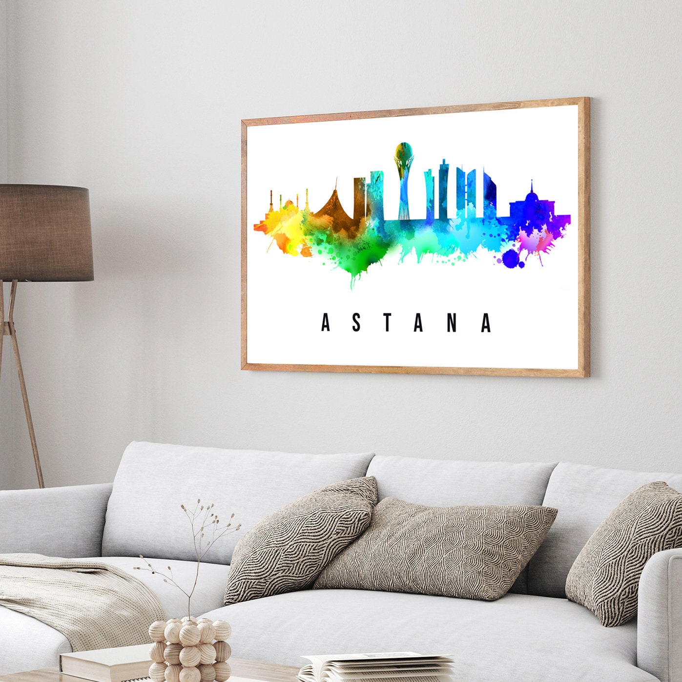 Astana Kazakhstan Poster, Skyline poster cityscape poster, Kazakhstan Landmark City Illustration poster, Home wall art, Office wall art