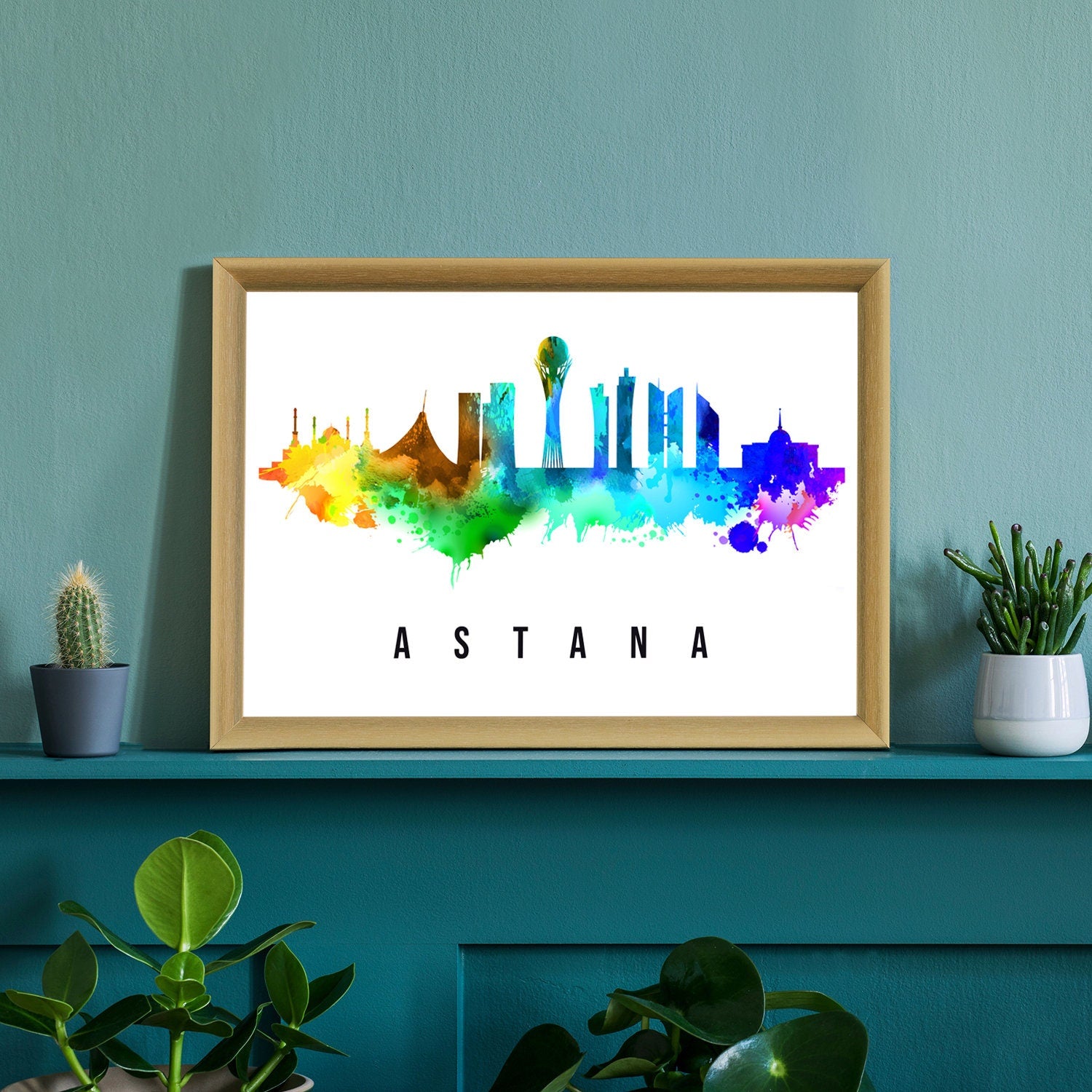 Astana Kazakhstan Poster, Skyline poster cityscape poster, Kazakhstan Landmark City Illustration poster, Home wall art, Office wall art