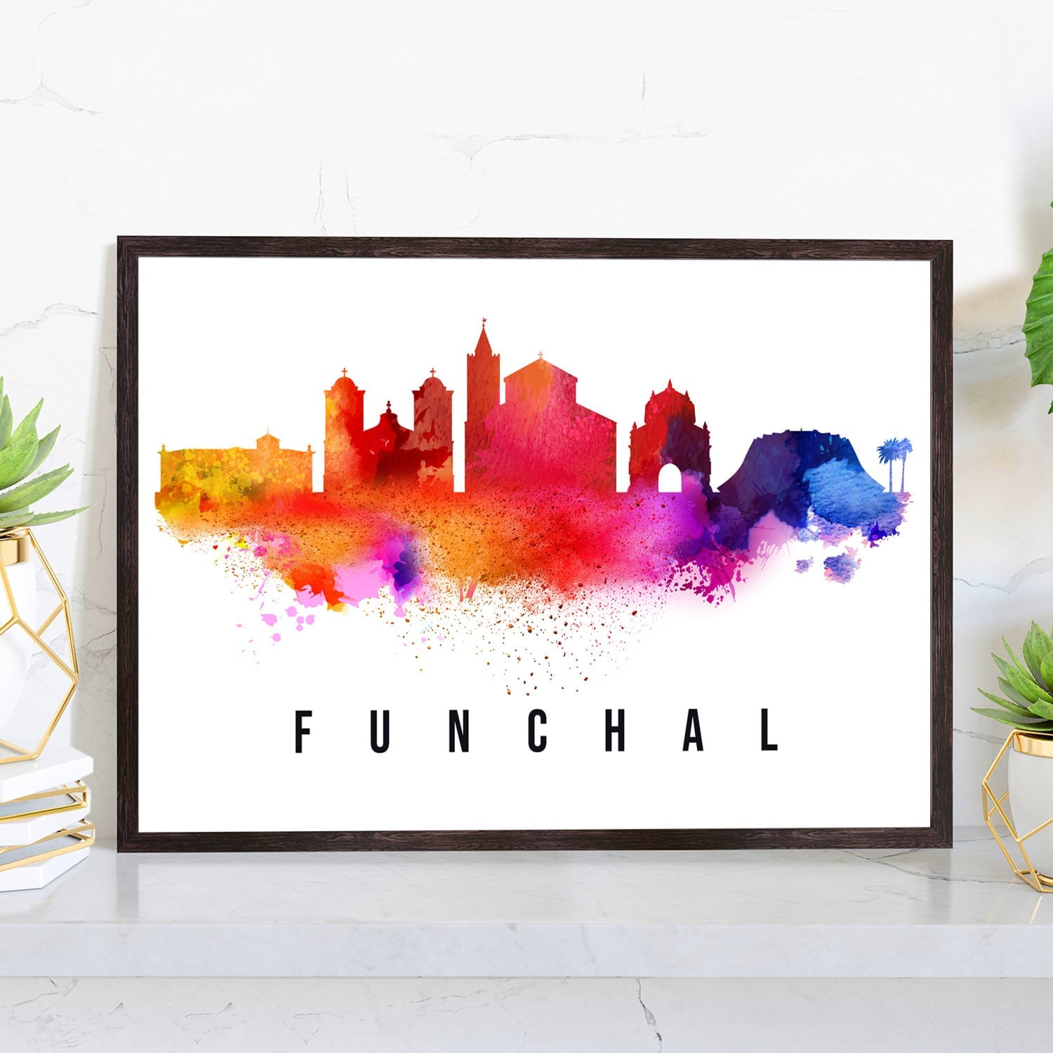 Funchal Portugal Poster, Skyline poster cityscape poster, Portugal Landmark City Illustration poster, Home wall art, Office wall art