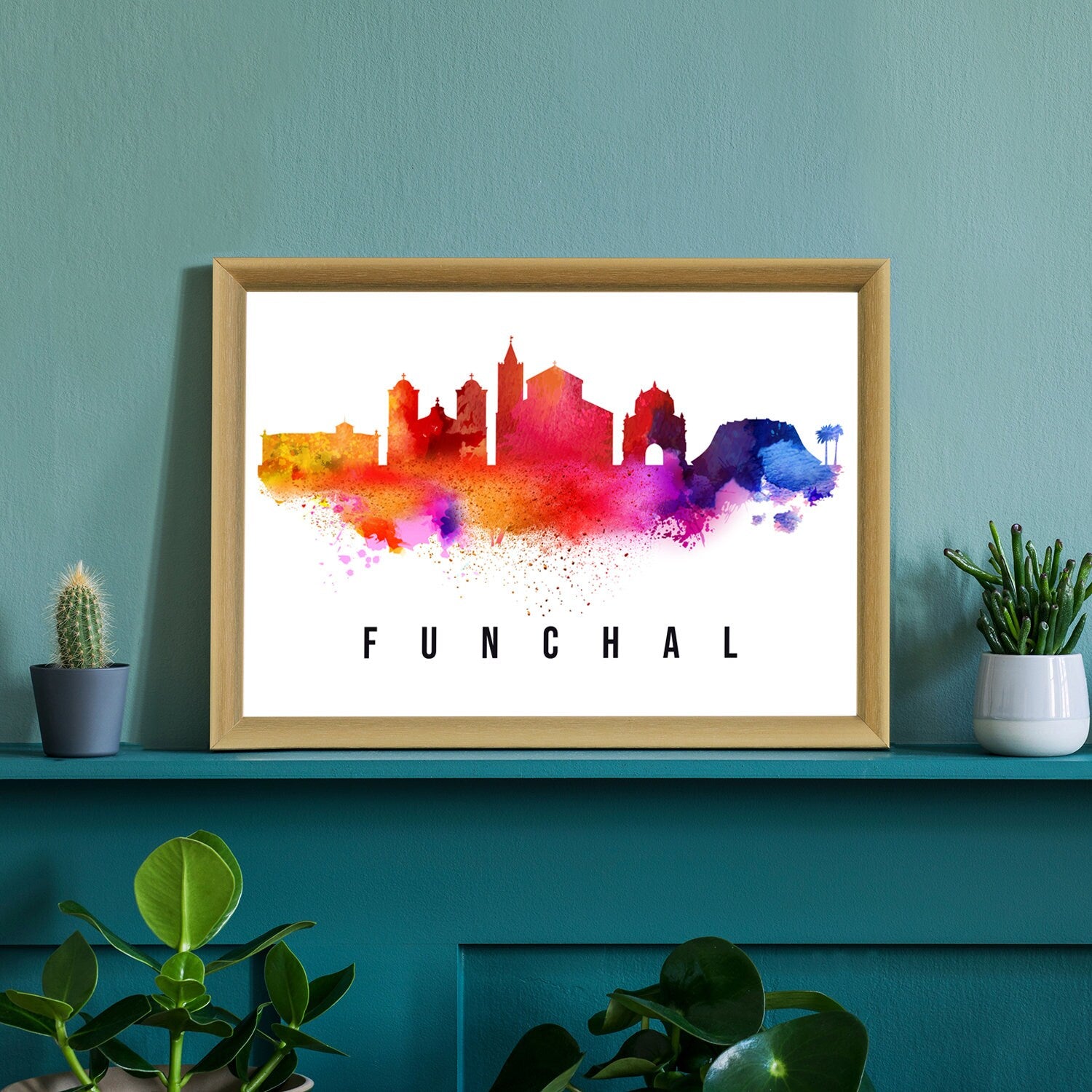 Funchal Portugal Poster, Skyline poster cityscape poster, Portugal Landmark City Illustration poster, Home wall art, Office wall art