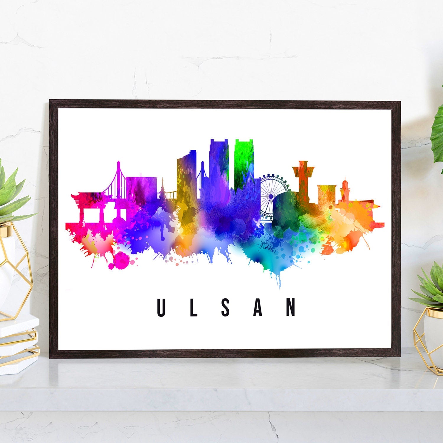 Ulsan South Korea Poster, Skyline cityscape poster, South Korea Landmark City Illustration poster, Home wall art, Office wall art