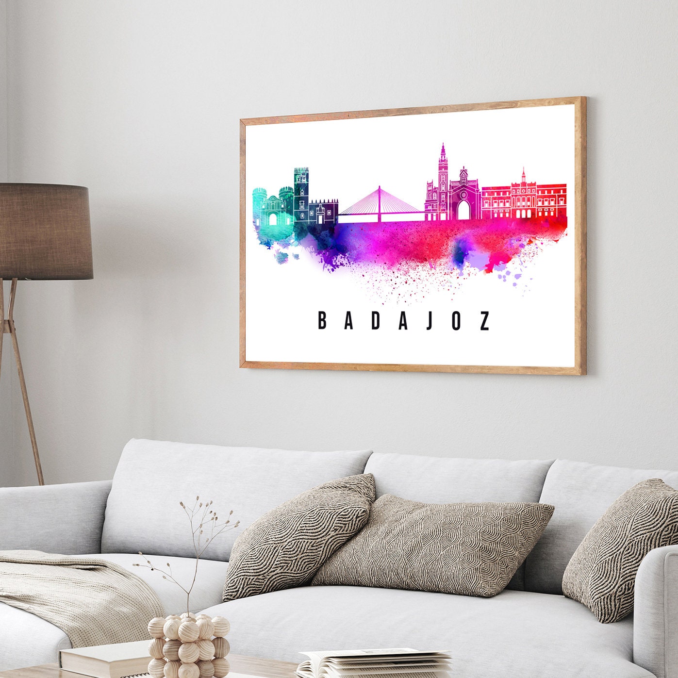 Badajoz Spain Poster, Skyline cityscape poster, Spain Badajoz Landmark City Illustration poster, Home wall art, Office wall art