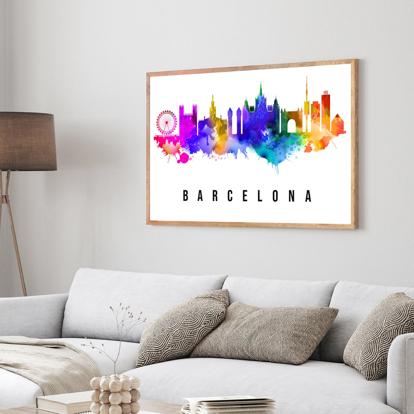 Barcelona Spain Poster, Skyline cityscape poster, Spain Barcelona Landmark City Illustration poster, Home wall art, Office wall art