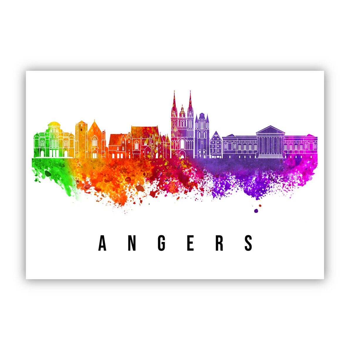 Angers France Poster, Skyline poster cityscape poster, France Landmark City Illustration poster, Home wall art, Office wall art, France art