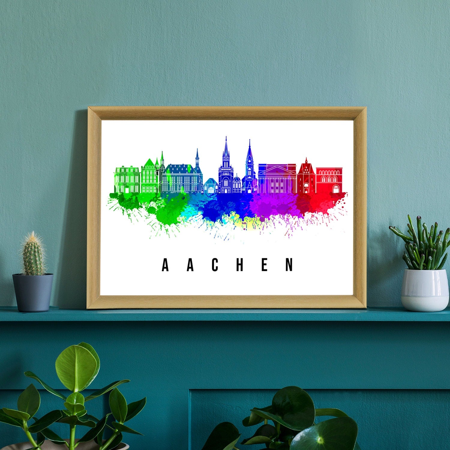 Aachen Germany Poster, Skyline poster cityscape poster, Germany Landmark City Illustration poster, Home wall art, Office wall art, Germany